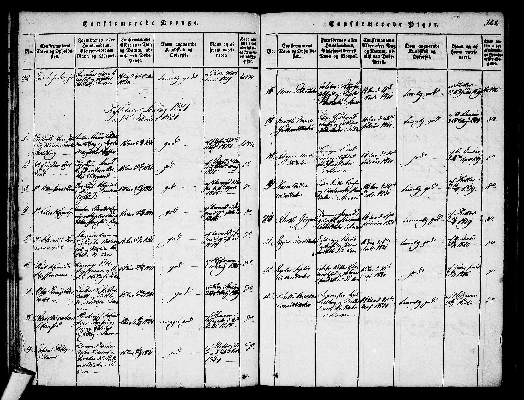 Stavern kirkebøker, SAKO/A-318/F/Fa/L0006: Parish register (official) no. 6, 1816-1839, p. 262