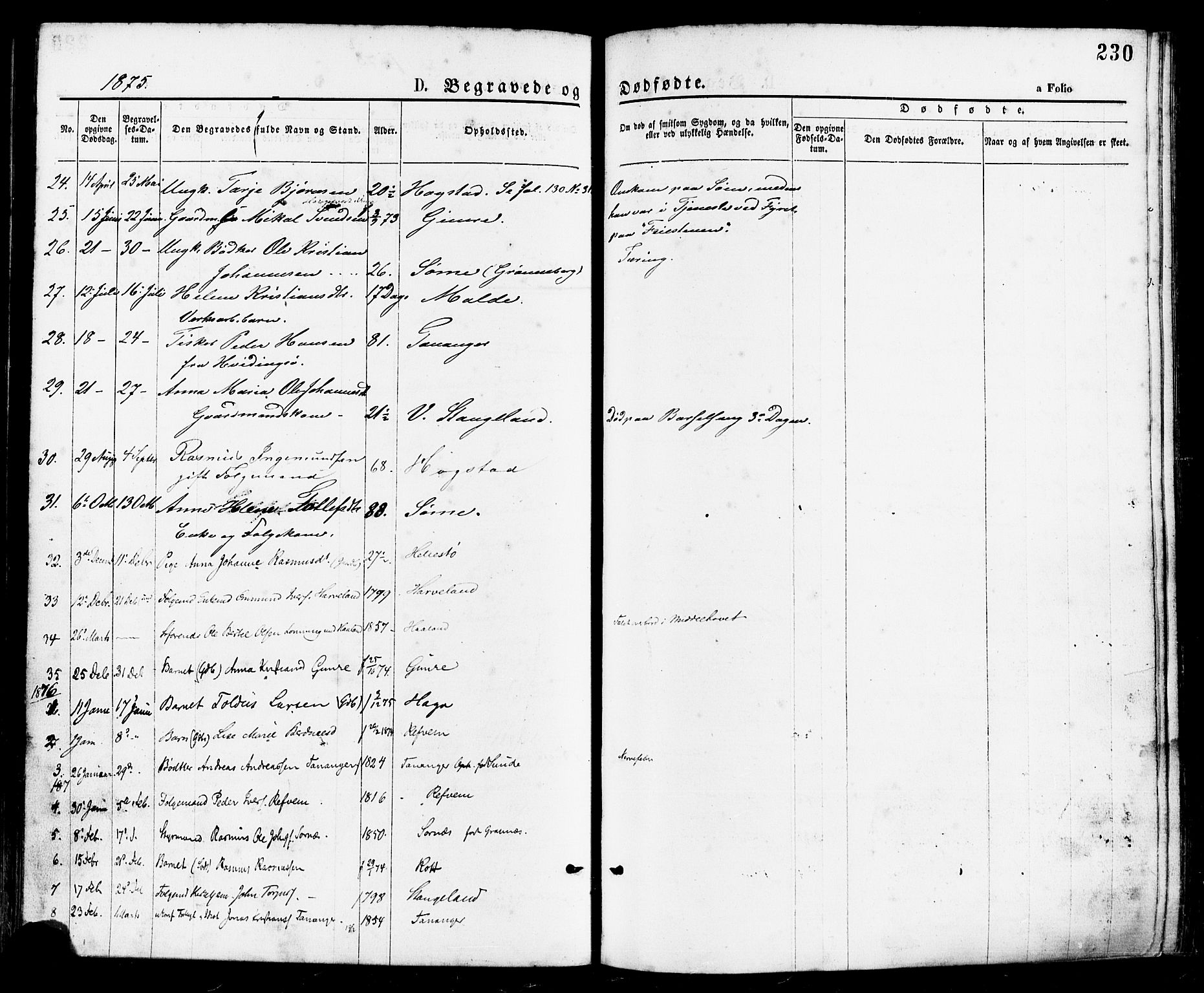 Håland sokneprestkontor, AV/SAST-A-101802/001/30BA/L0009: Parish register (official) no. A 8, 1871-1882, p. 230