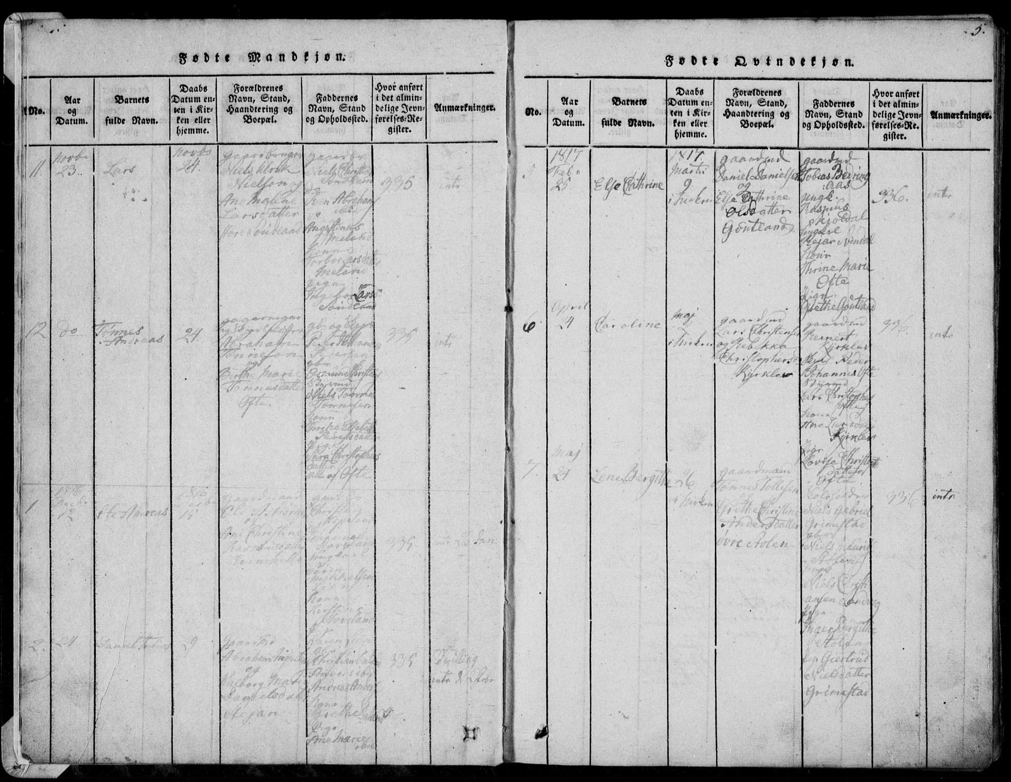 Herad sokneprestkontor, AV/SAK-1111-0018/F/Fa/Faa/L0003: Parish register (official) no. A 3, 1816-1844, p. 5