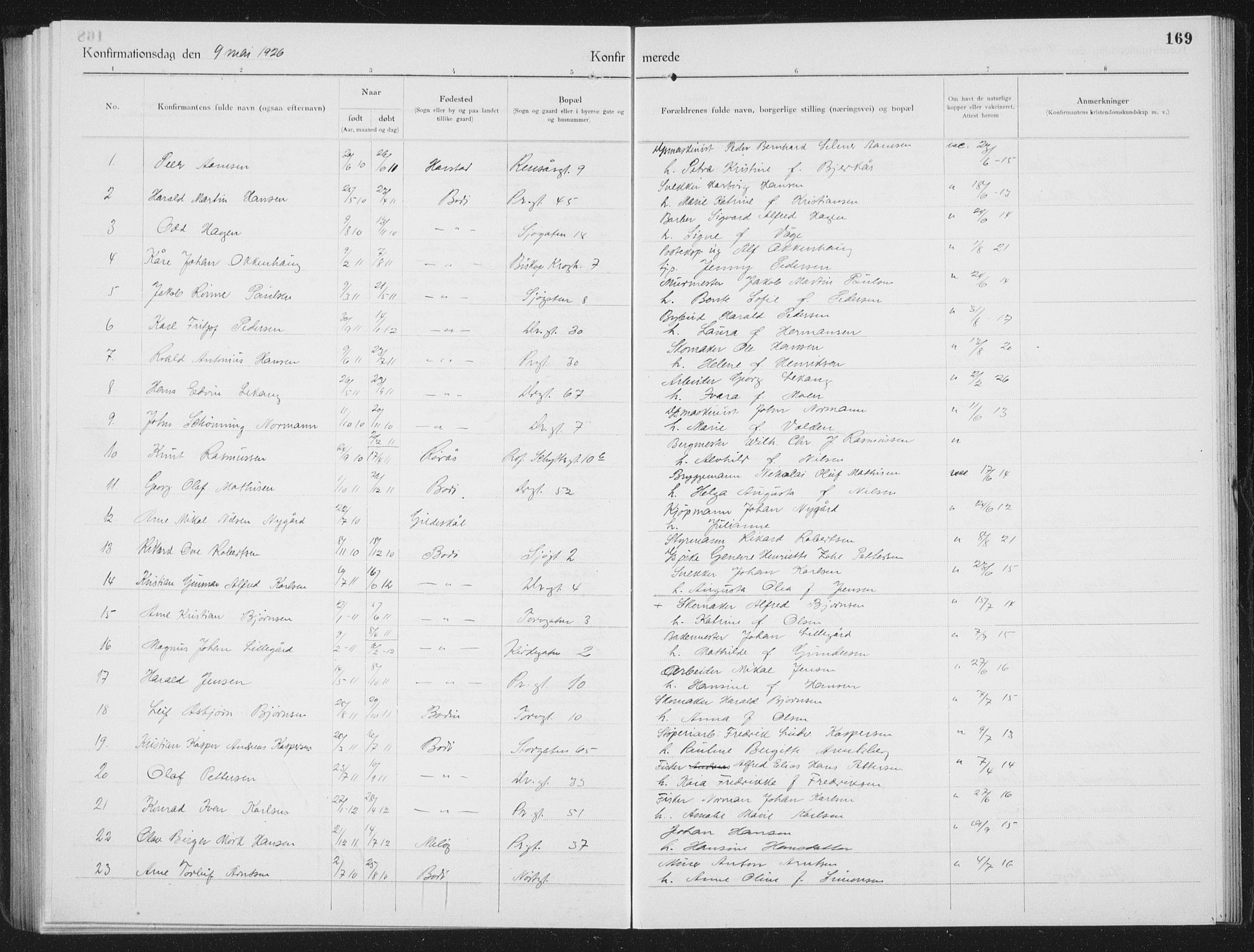 Ministerialprotokoller, klokkerbøker og fødselsregistre - Nordland, SAT/A-1459/801/L0037: Parish register (copy) no. 801C12, 1921-1937, p. 169