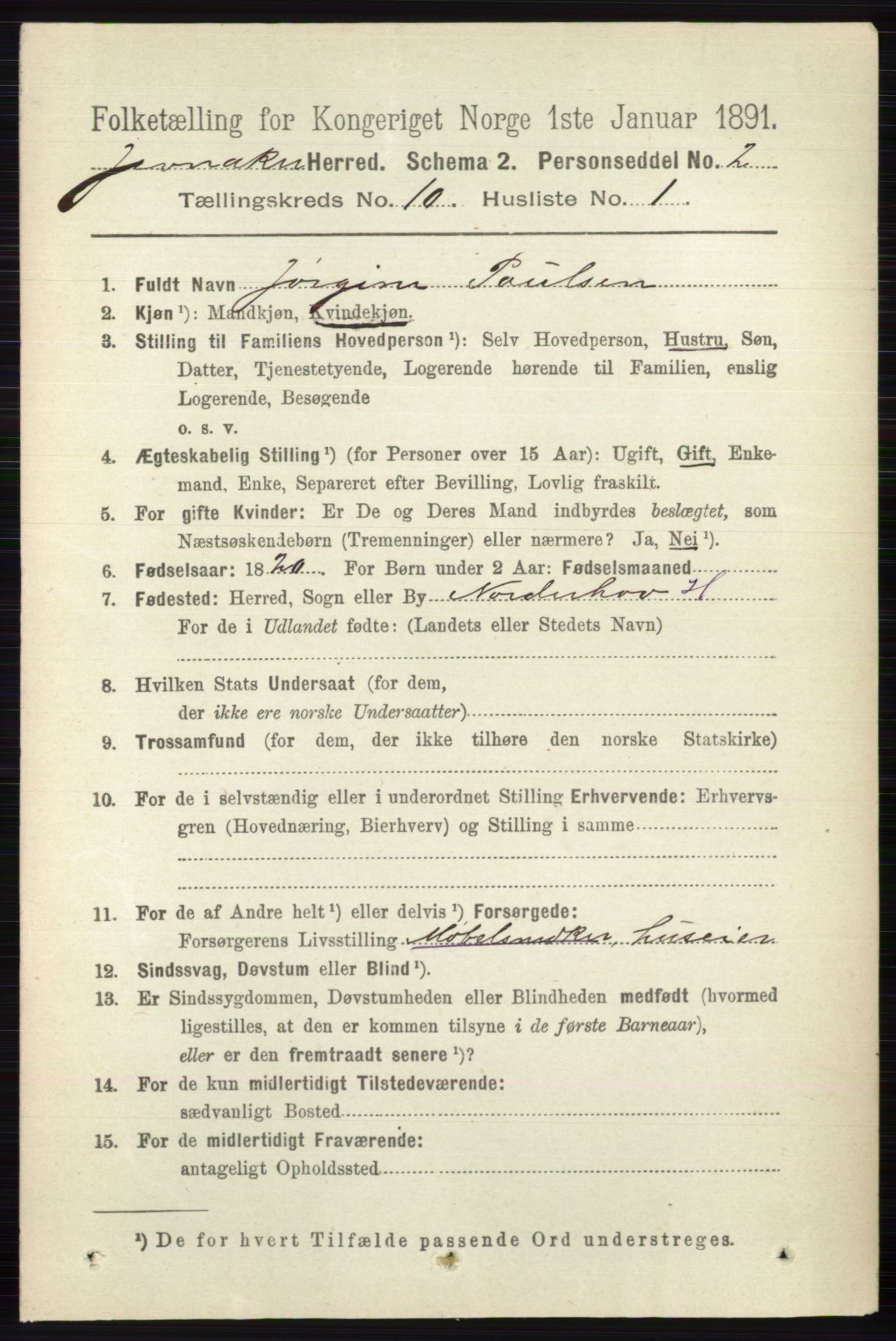 RA, 1891 census for 0532 Jevnaker, 1891, p. 5517