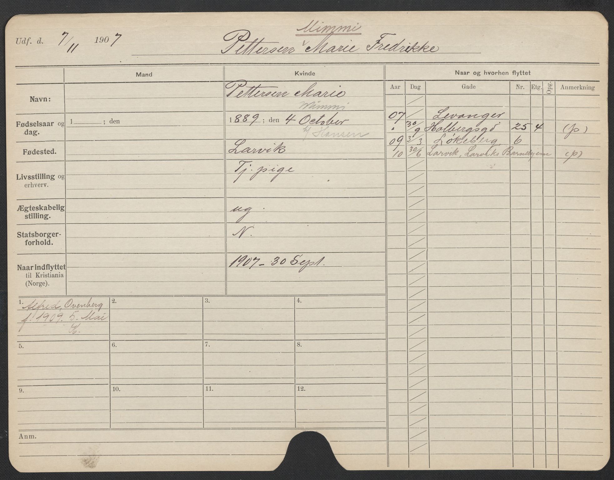 Oslo folkeregister, Registerkort, AV/SAO-A-11715/F/Fa/Fac/L0022: Kvinner, 1906-1914, p. 1027a