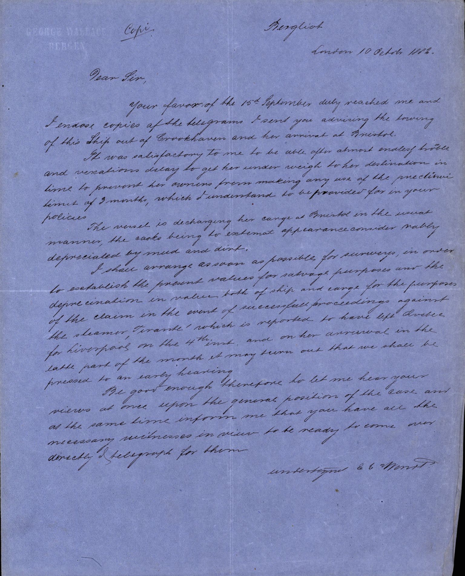 Pa 63 - Østlandske skibsassuranceforening, VEMU/A-1079/G/Ga/L0015/0011: Havaridokumenter / Carl Johan, Bergljot, Baticola, Saga, 1882, p. 72