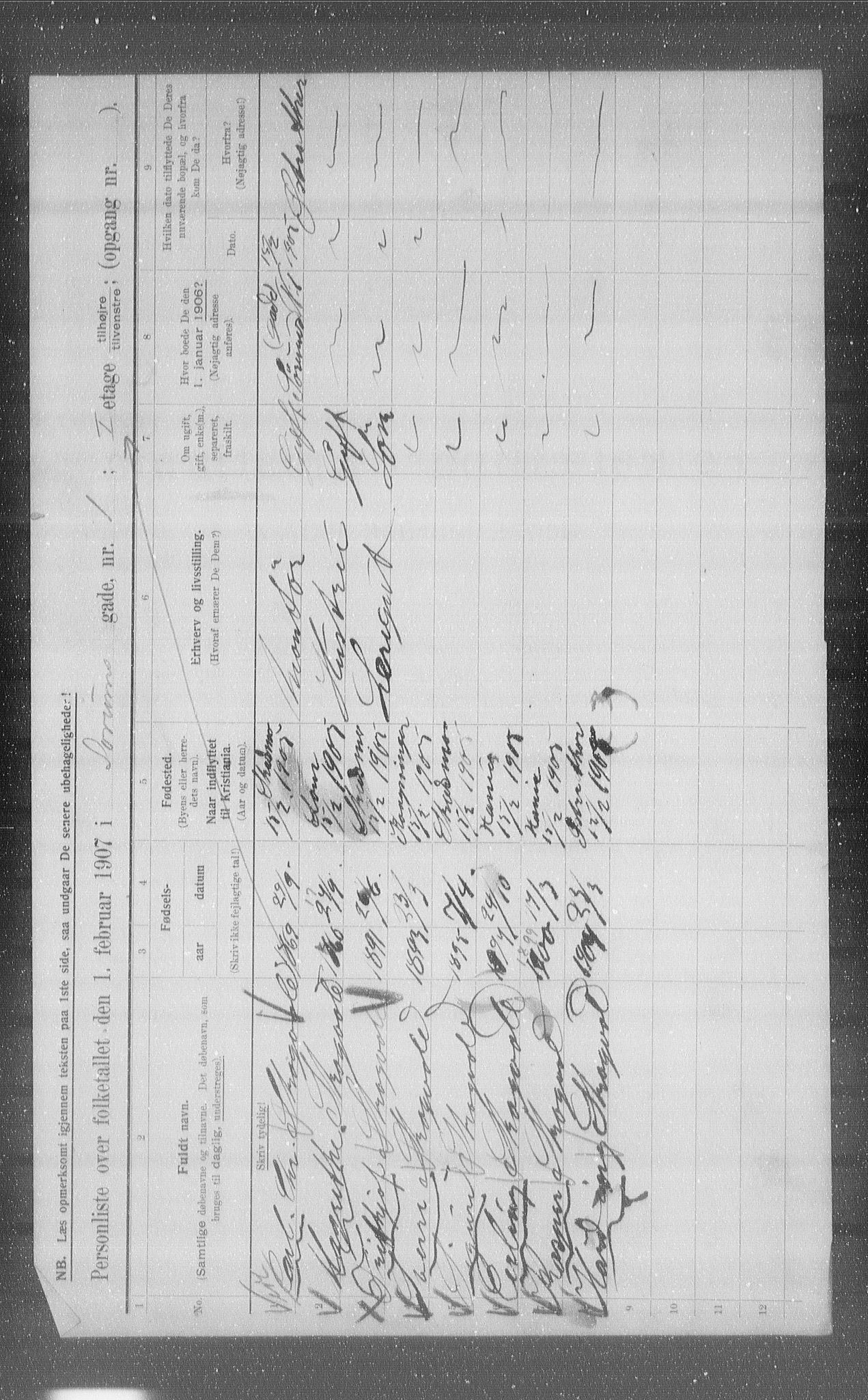 OBA, Municipal Census 1907 for Kristiania, 1907, p. 54383