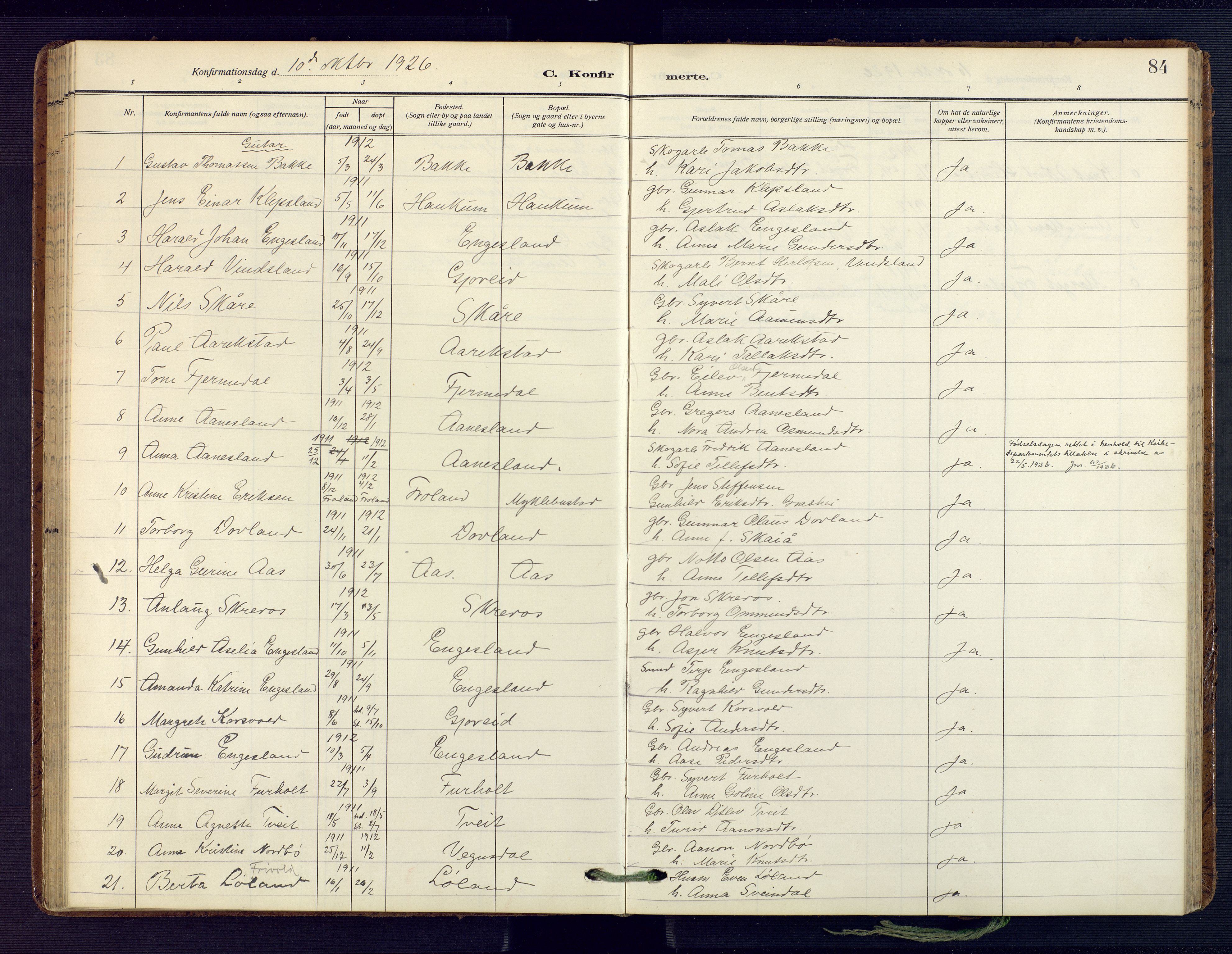 Herefoss sokneprestkontor, AV/SAK-1111-0019/F/Fa/Fab/L0005: Parish register (official) no. A 5, 1910-1932, p. 84