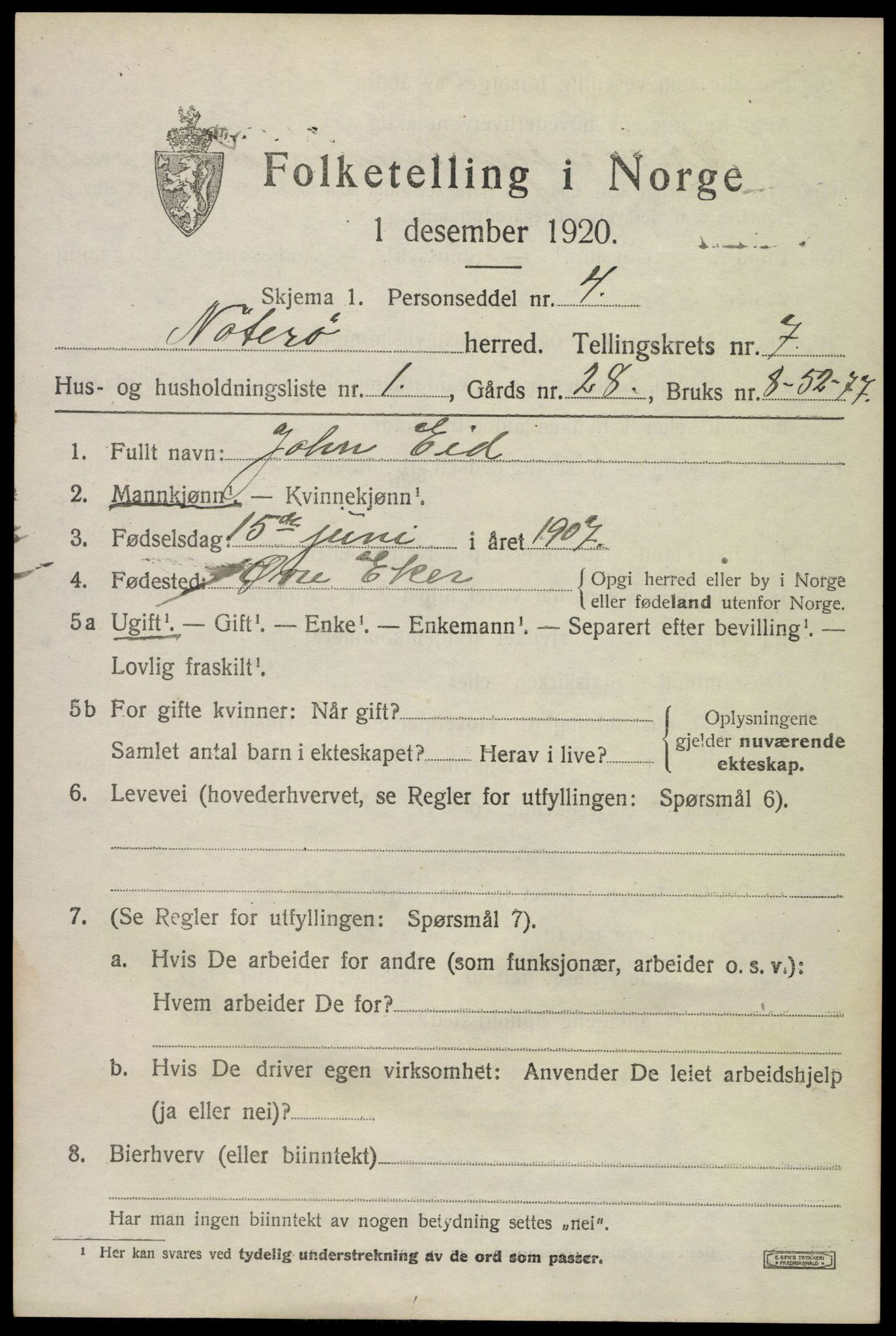 SAKO, 1920 census for Nøtterøy, 1920, p. 9475