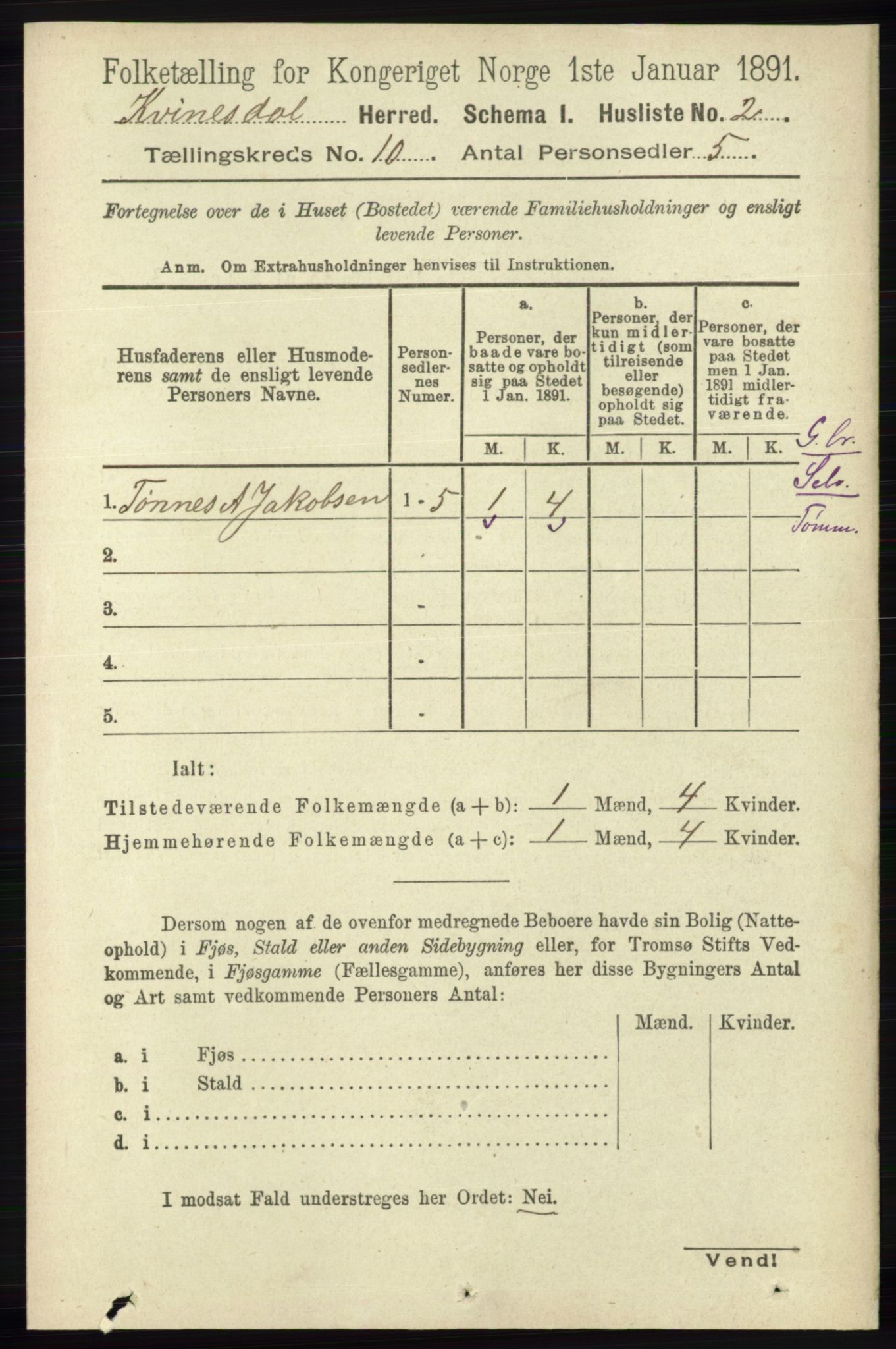 RA, 1891 census for 1037 Kvinesdal, 1891, p. 3752