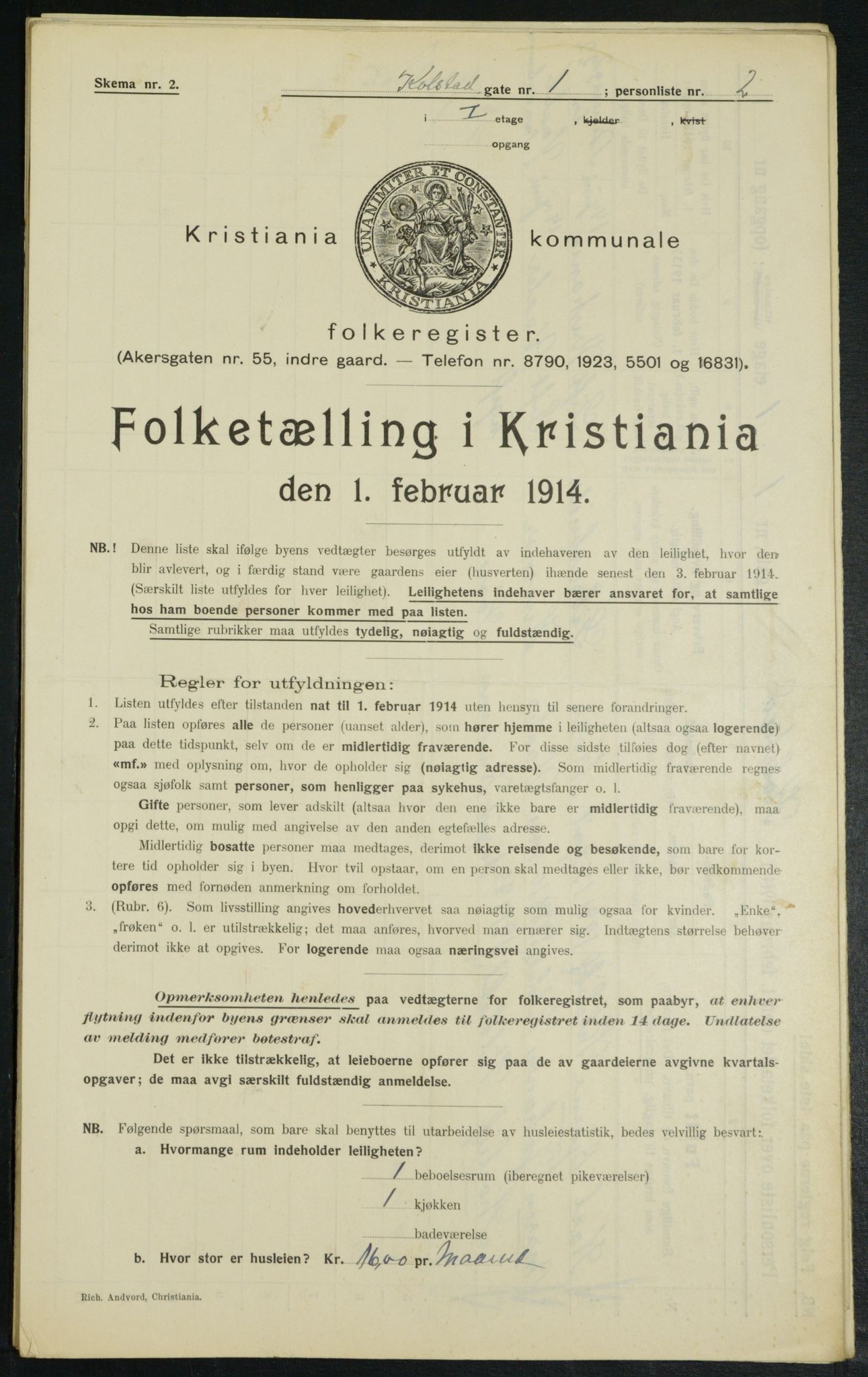 OBA, Municipal Census 1914 for Kristiania, 1914, p. 52109