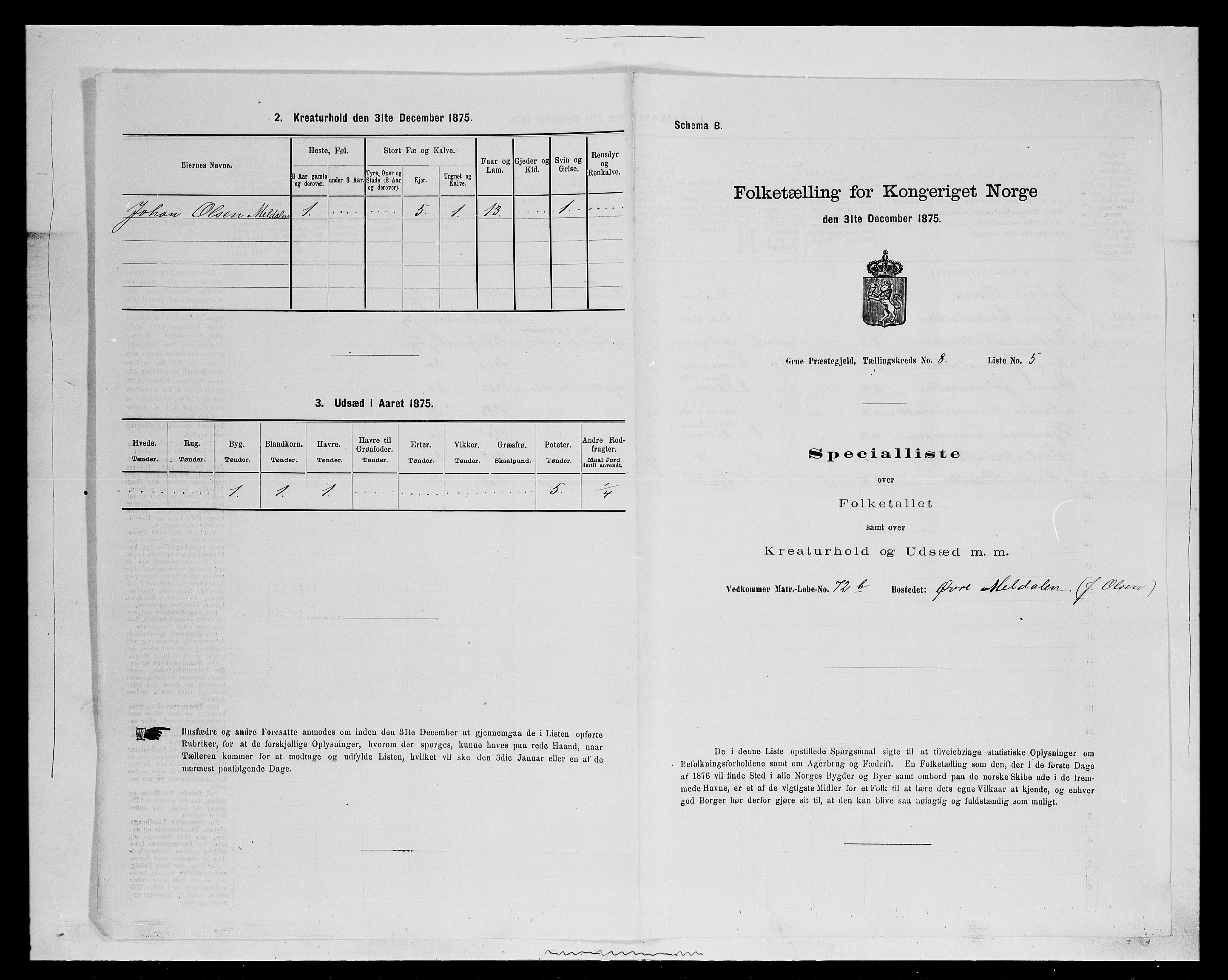 SAH, 1875 census for 0423P Grue, 1875, p. 1413