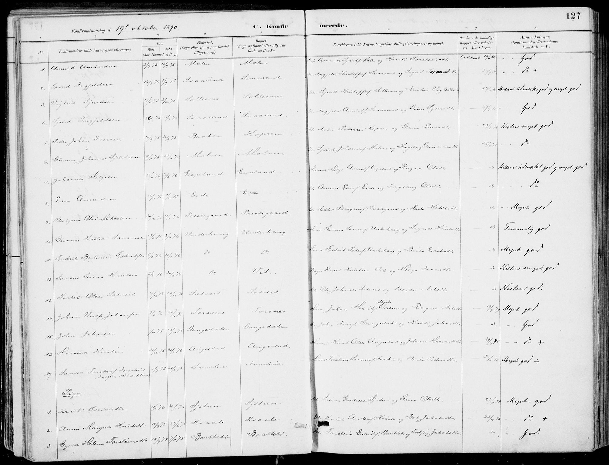 Strandebarm sokneprestembete, SAB/A-78401/H/Haa: Parish register (official) no. E  1, 1886-1908, p. 127