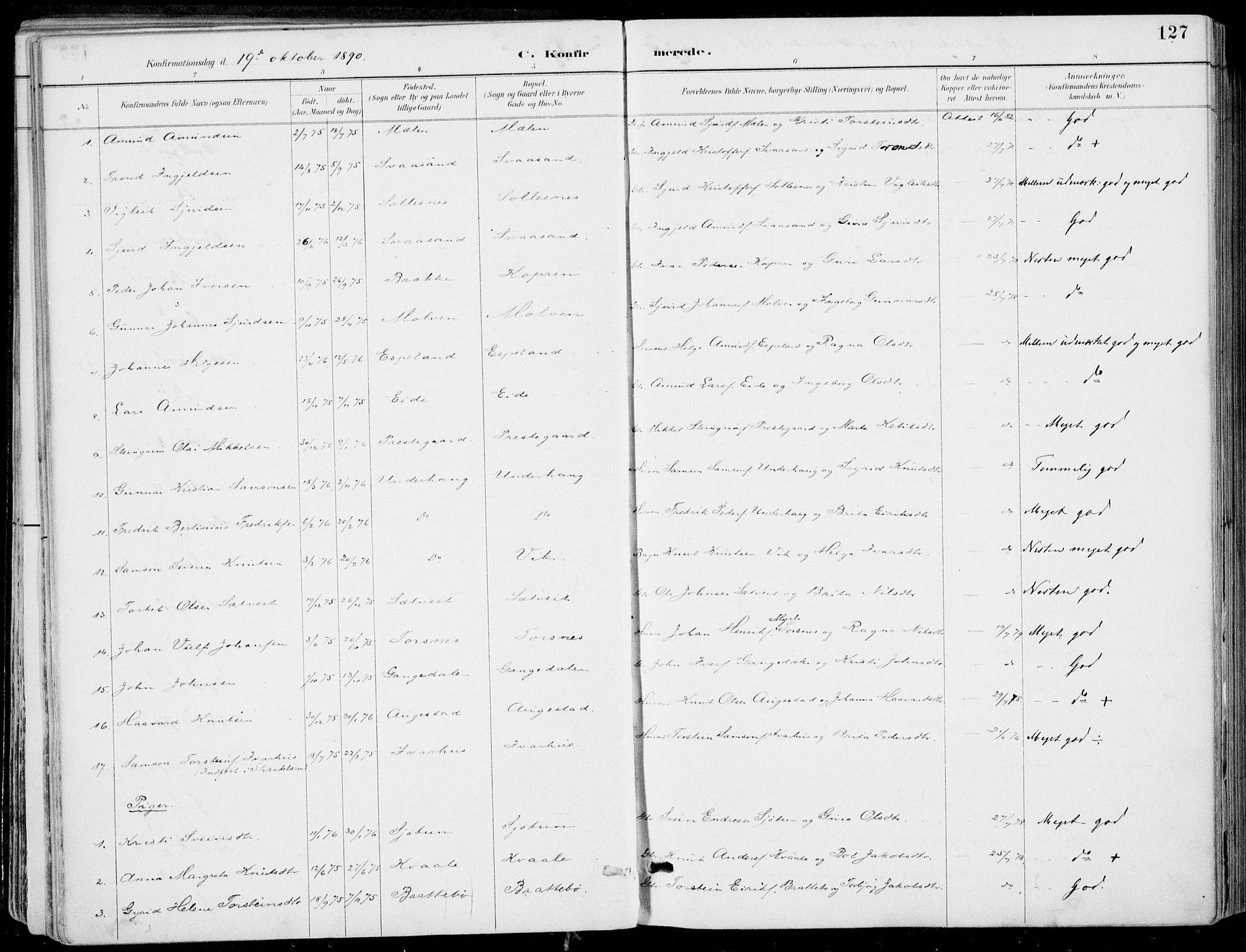 Strandebarm sokneprestembete, AV/SAB-A-78401/H/Haa: Parish register (official) no. E  1, 1886-1908, p. 127