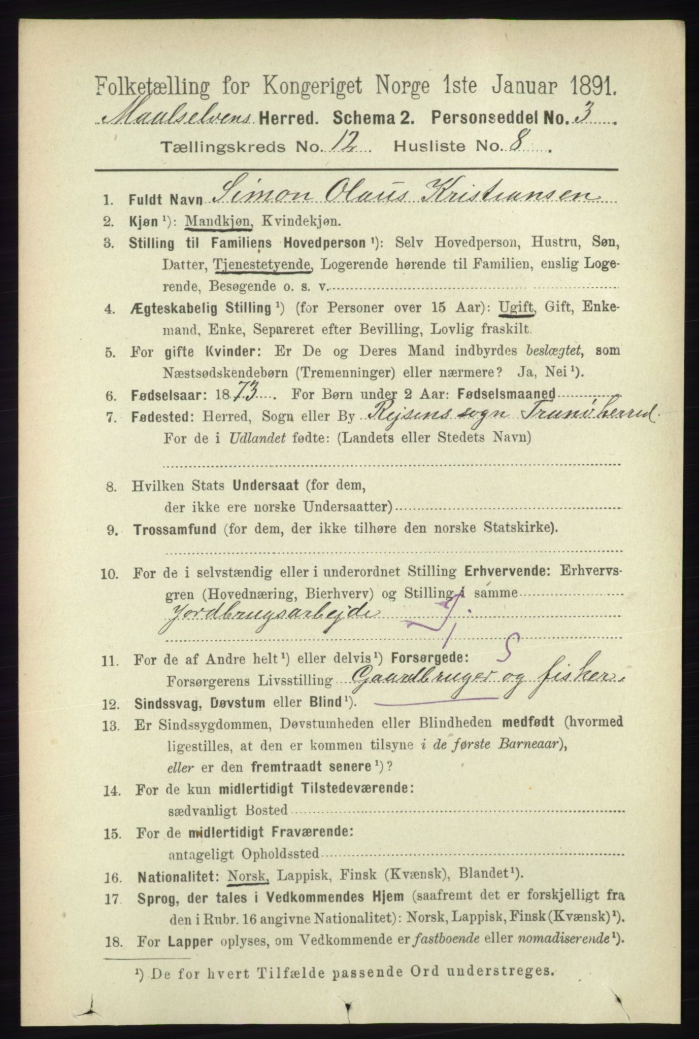 RA, 1891 census for 1924 Målselv, 1891, p. 3837
