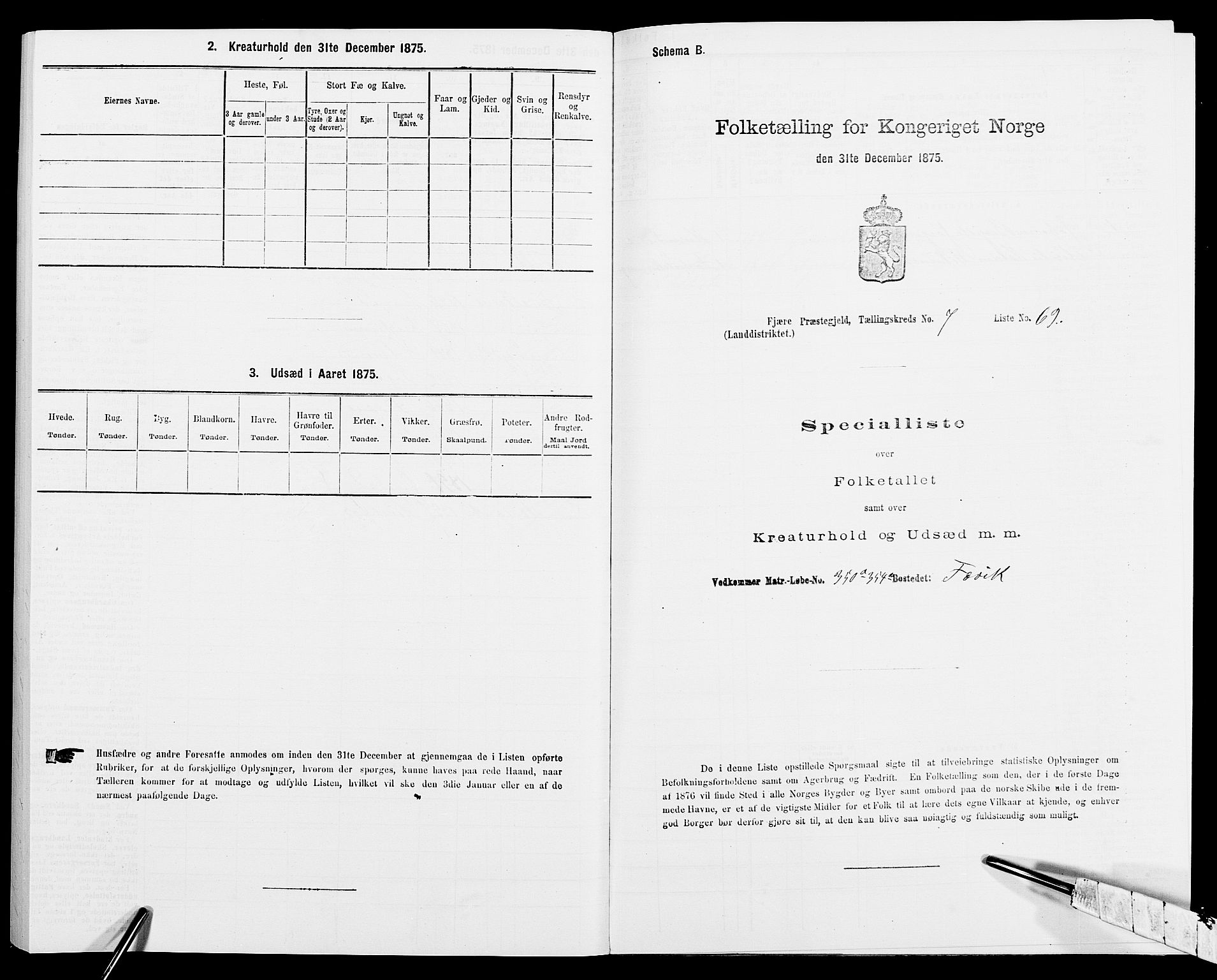 SAK, 1875 census for 0923L Fjære/Fjære, 1875, p. 1689