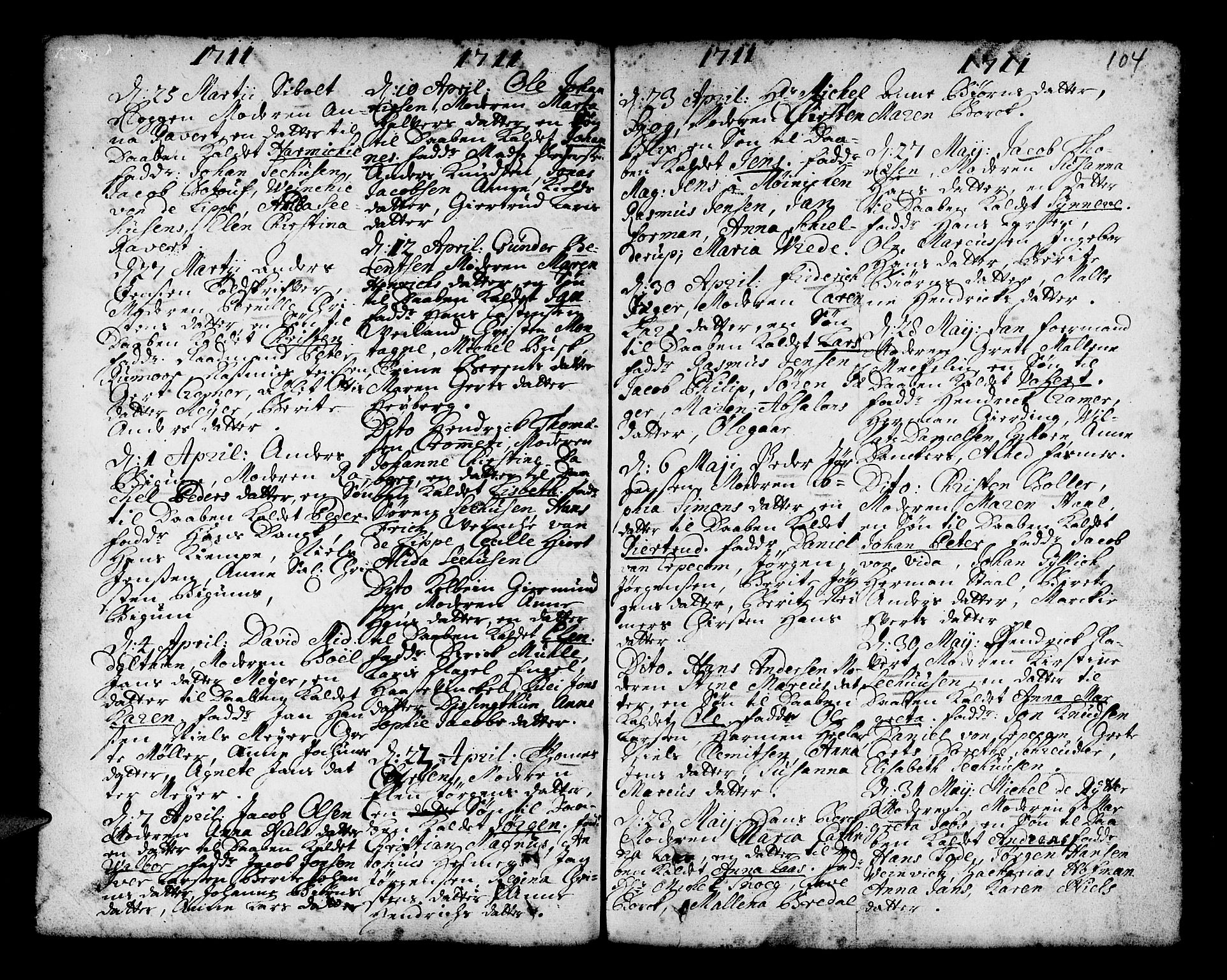 Nykirken Sokneprestembete, AV/SAB-A-77101/H/Haa/L0002: Parish register (official) no. A 2, 1700-1723, p. 104