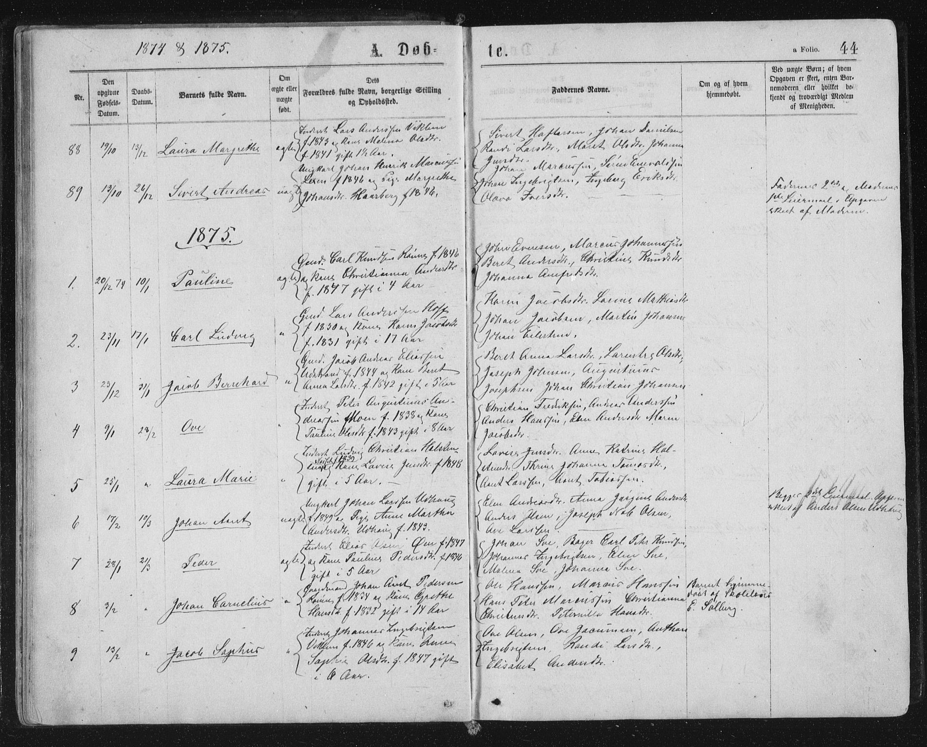 Ministerialprotokoller, klokkerbøker og fødselsregistre - Sør-Trøndelag, SAT/A-1456/659/L0745: Parish register (copy) no. 659C02, 1869-1892, p. 44
