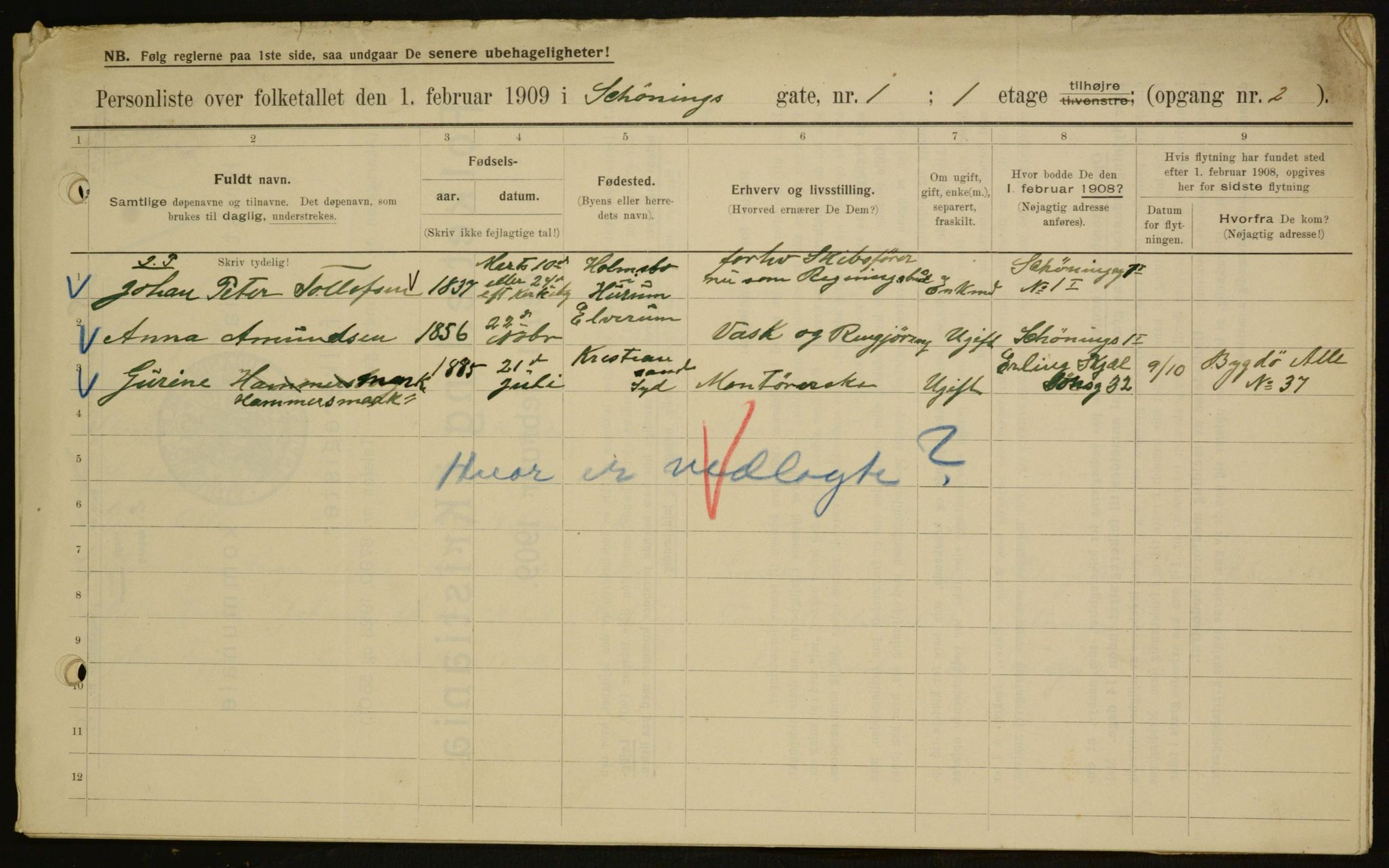 OBA, Municipal Census 1909 for Kristiania, 1909, p. 84717