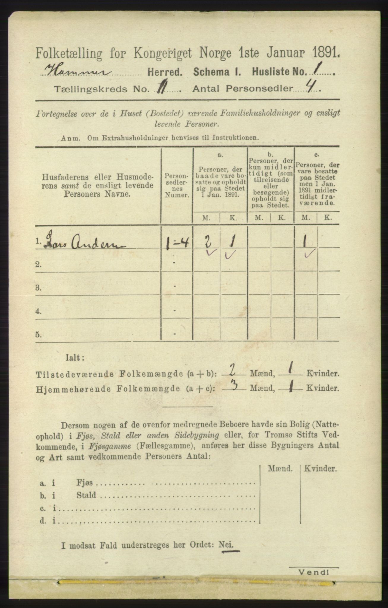 RA, 1891 census for 1254 Hamre, 1891, p. 3120