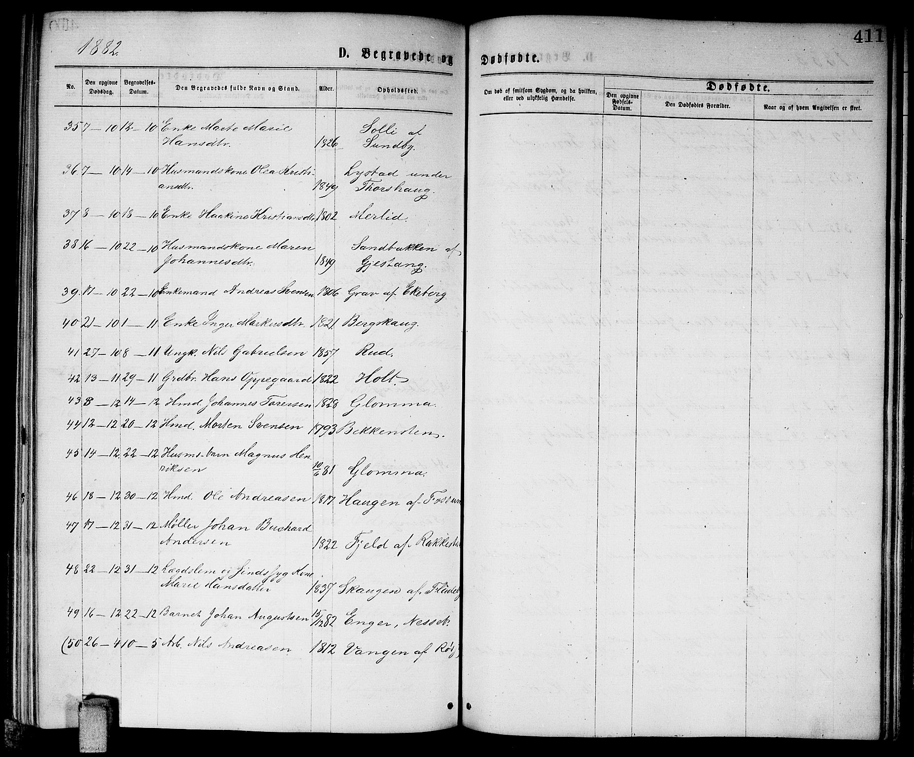 Enebakk prestekontor Kirkebøker, AV/SAO-A-10171c/G/Ga/L0005: Parish register (copy) no. I 5, 1867-1888, p. 411