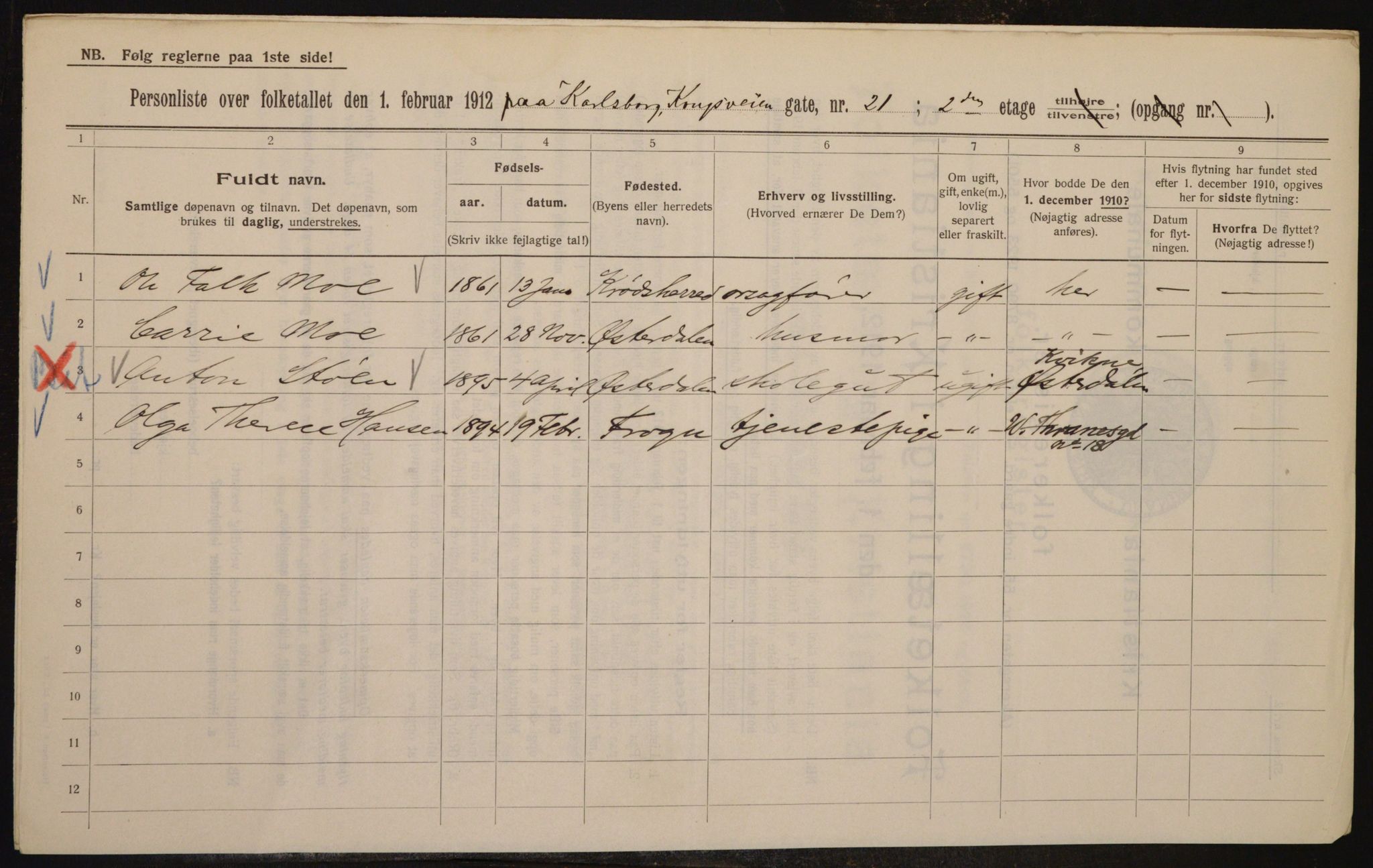 OBA, Municipal Census 1912 for Kristiania, 1912, p. 53252