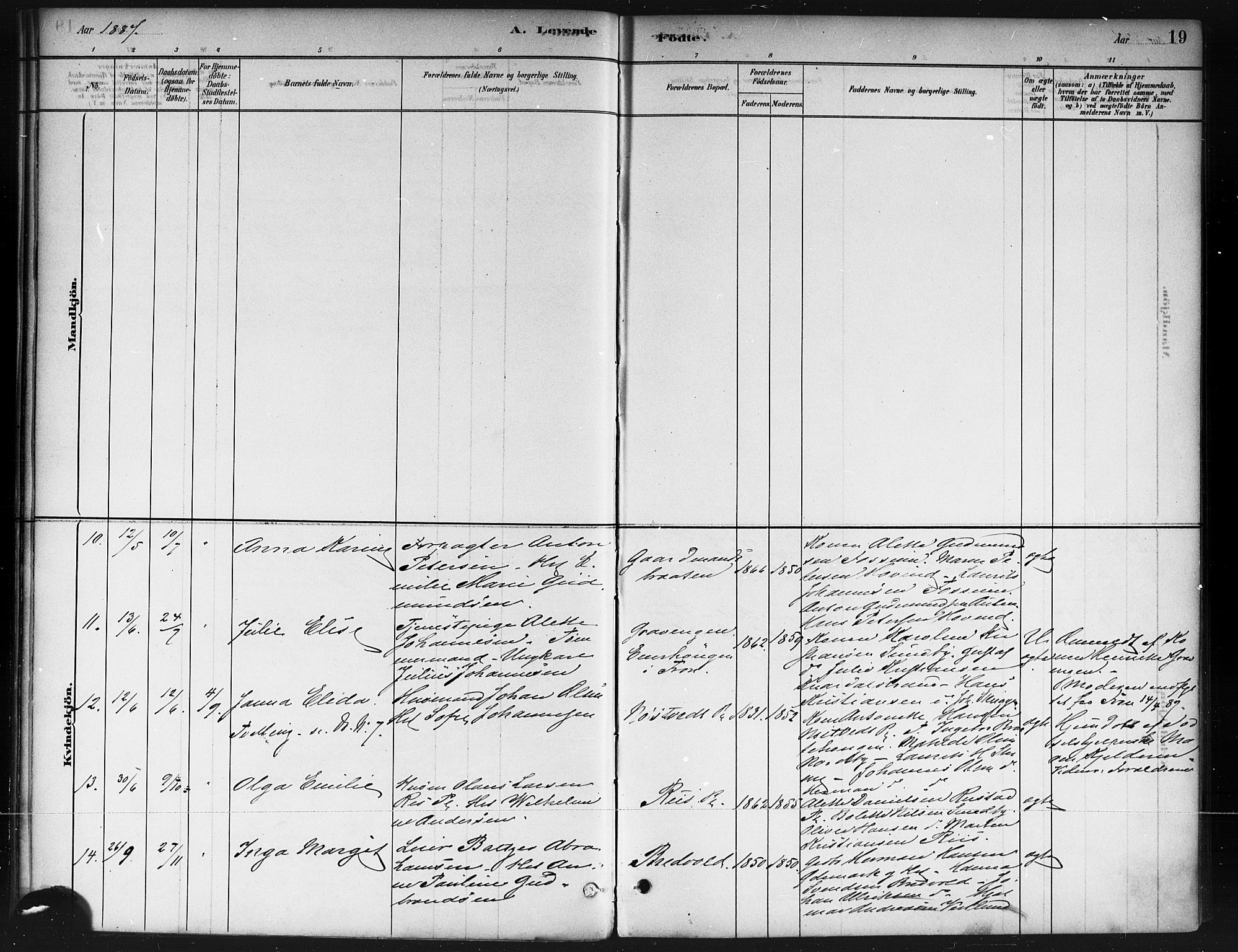 Ås prestekontor Kirkebøker, SAO/A-10894/F/Fb/L0001: Parish register (official) no. II 1, 1881-1895, p. 19