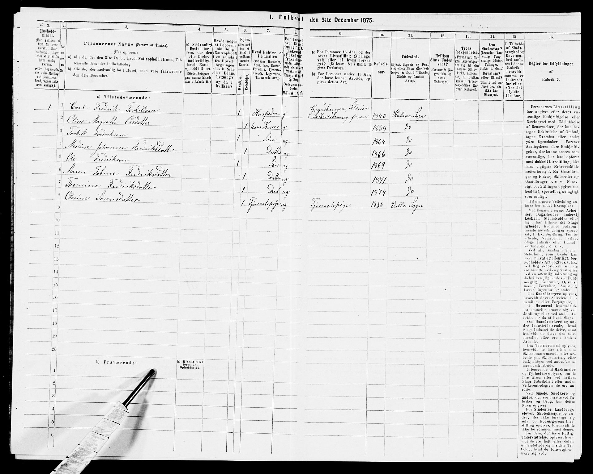 SAK, 1875 census for 1019L Mandal/Halse og Harkmark, 1875, p. 1023