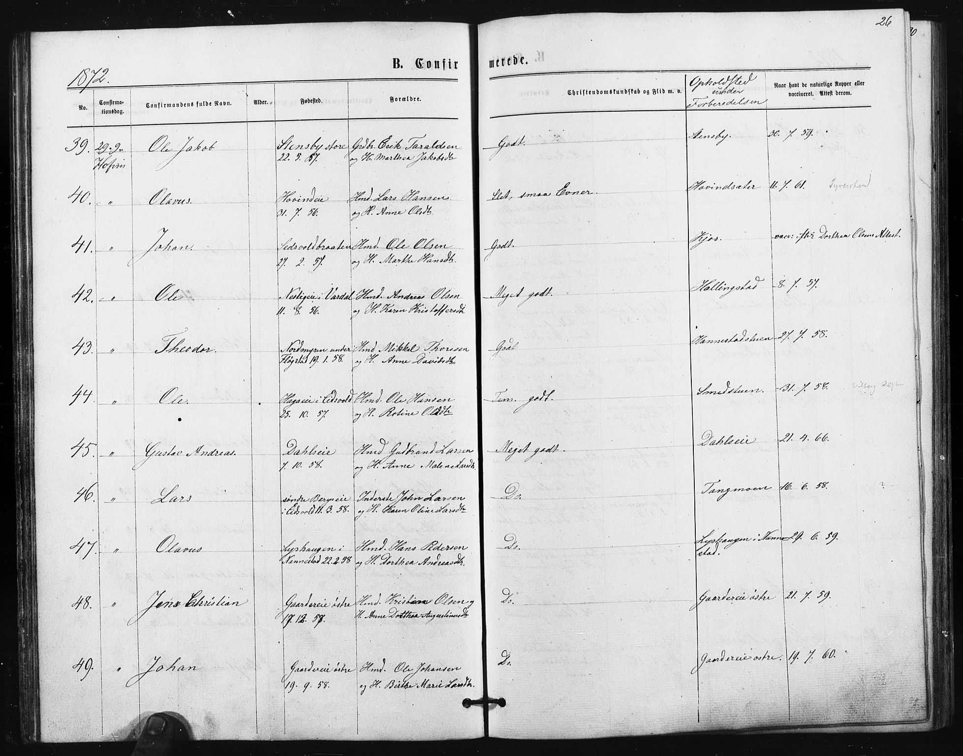 Ullensaker prestekontor Kirkebøker, AV/SAO-A-10236a/F/Fa/L0017: Parish register (official) no. I 17, 1871-1875, p. 26