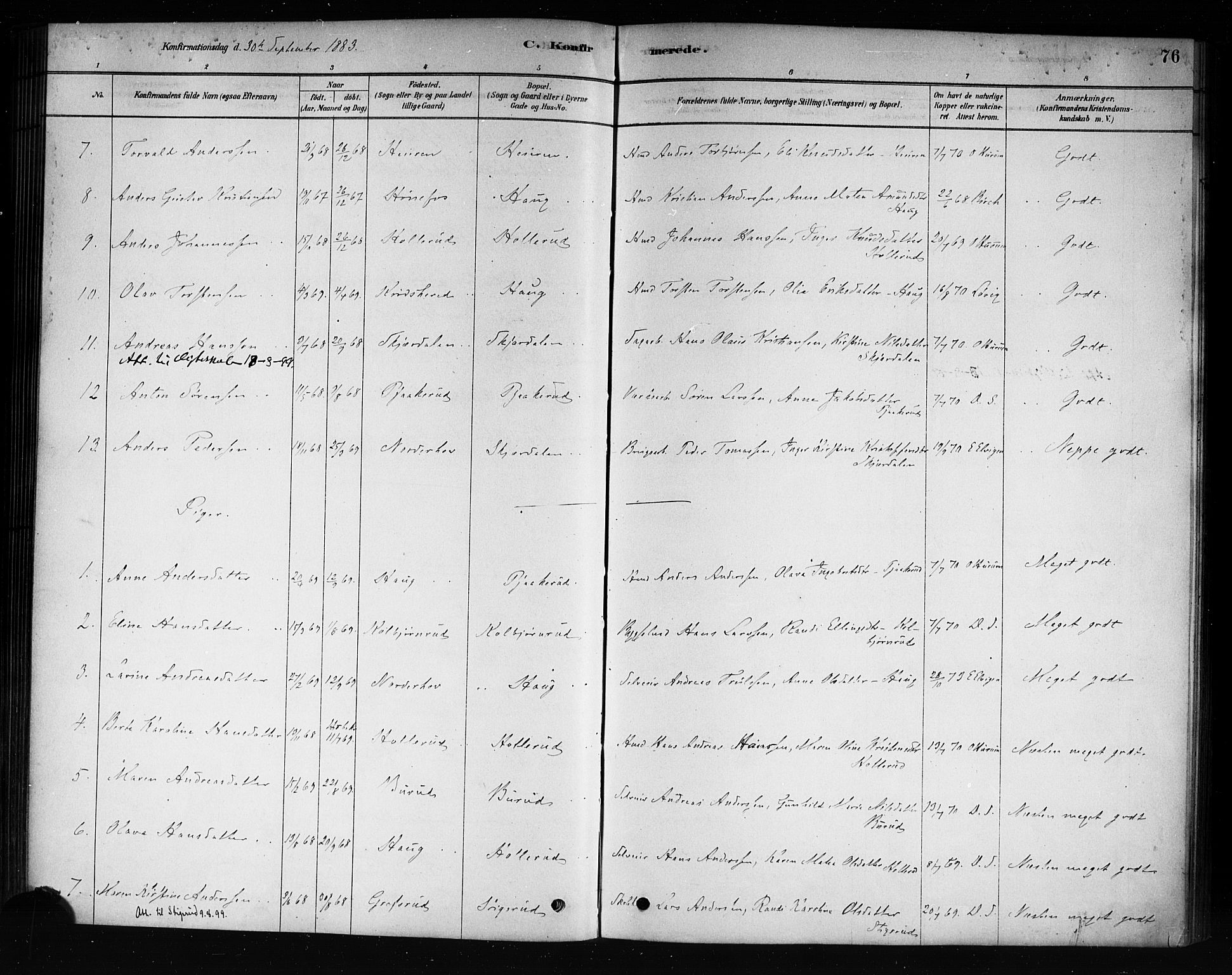 Hole kirkebøker, AV/SAKO-A-228/F/Fb/L0001: Parish register (official) no. II 1, 1878-1891, p. 76