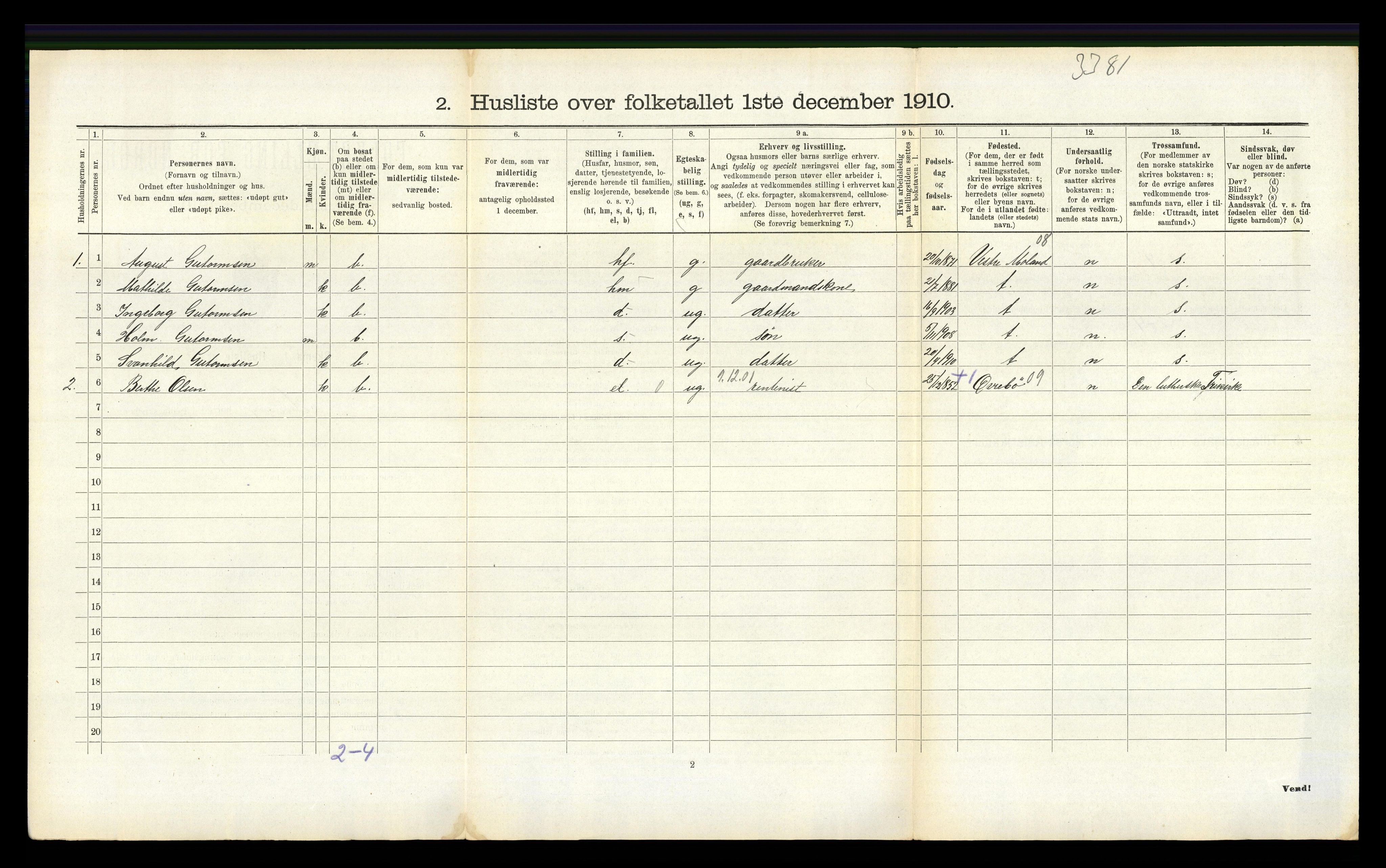 RA, 1910 census for Høvåg, 1910, p. 502