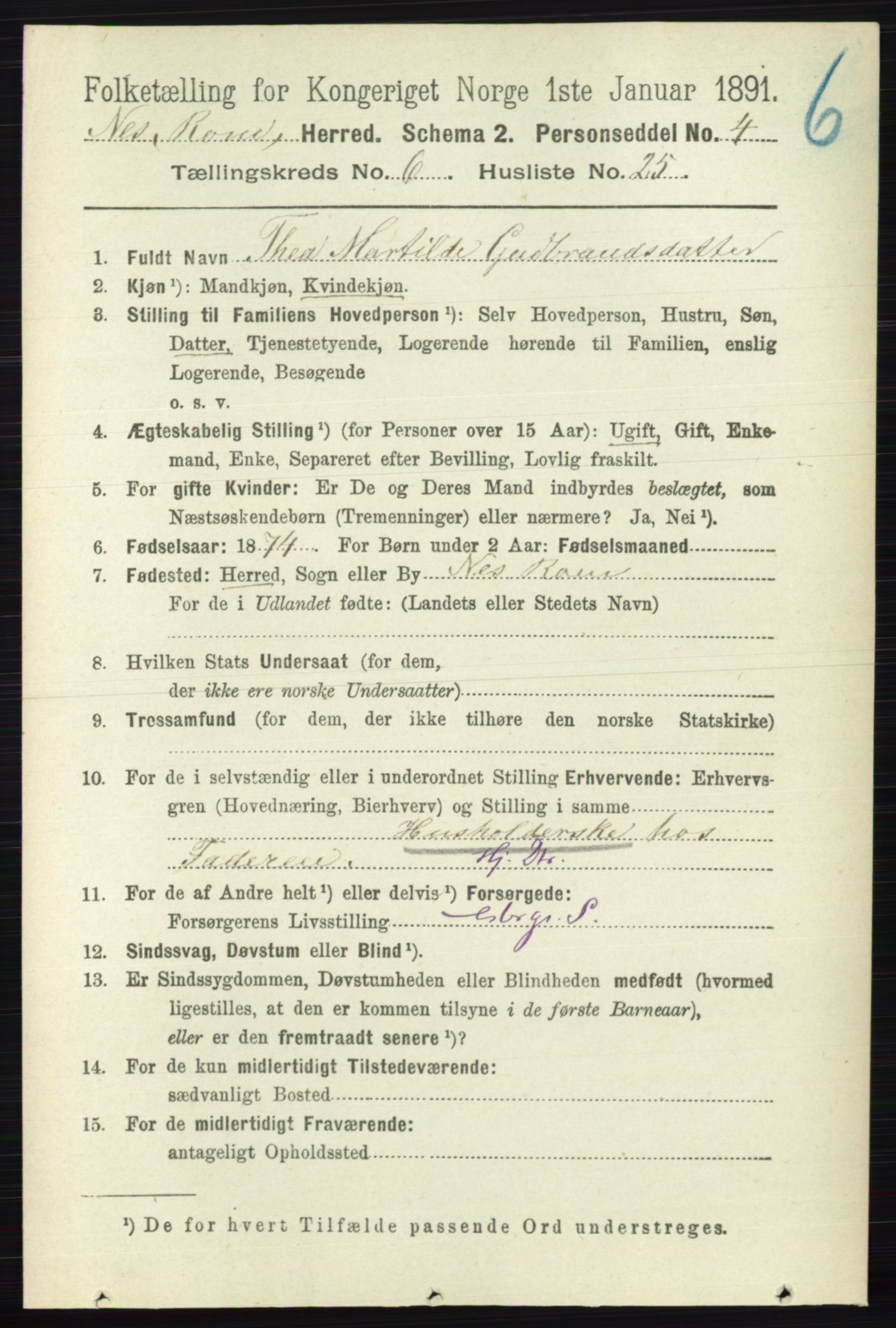 RA, 1891 census for 0236 Nes, 1891, p. 3533