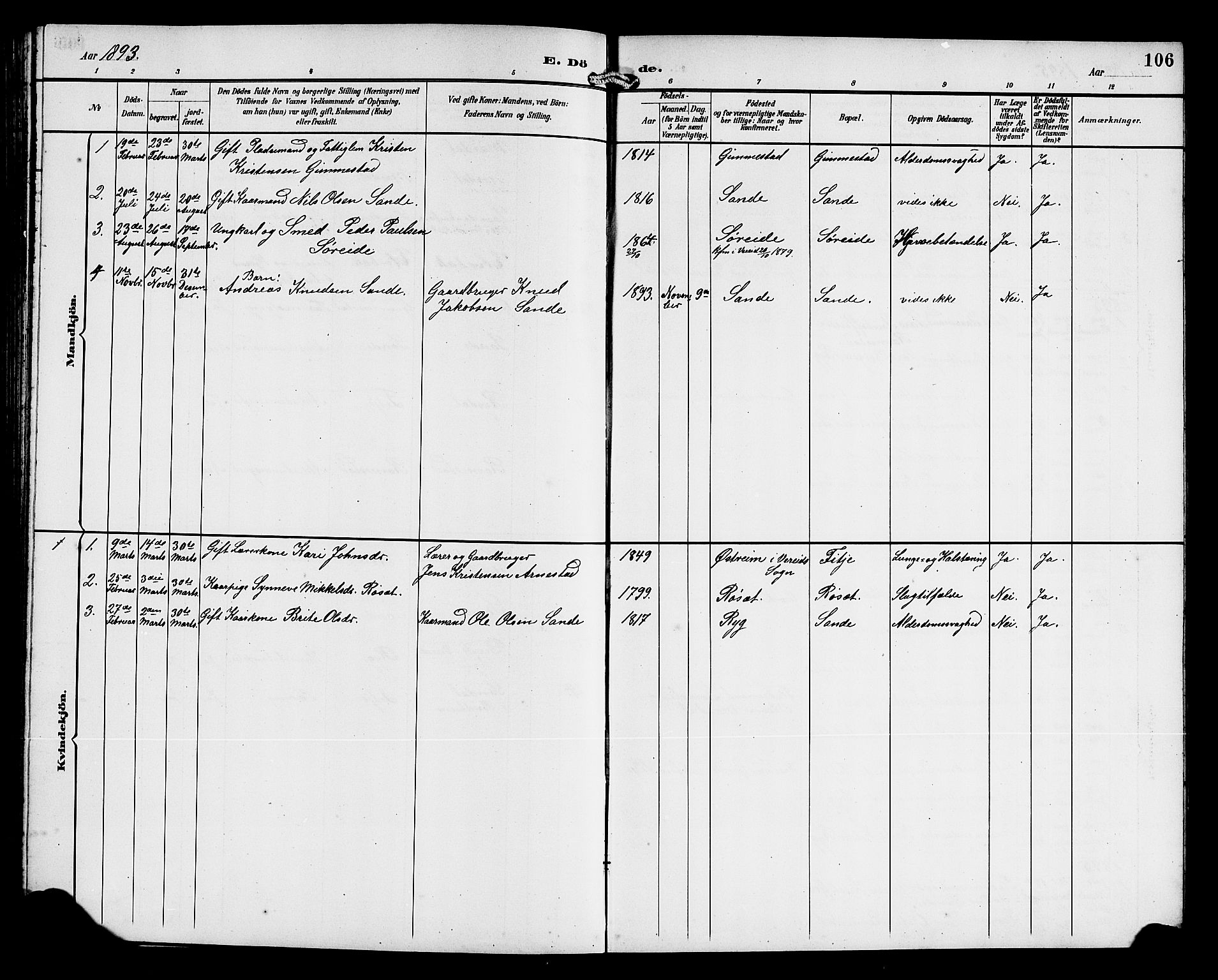 Gloppen sokneprestembete, AV/SAB-A-80101/H/Hab/Habd/L0001: Parish register (copy) no. D 1, 1892-1921, p. 106