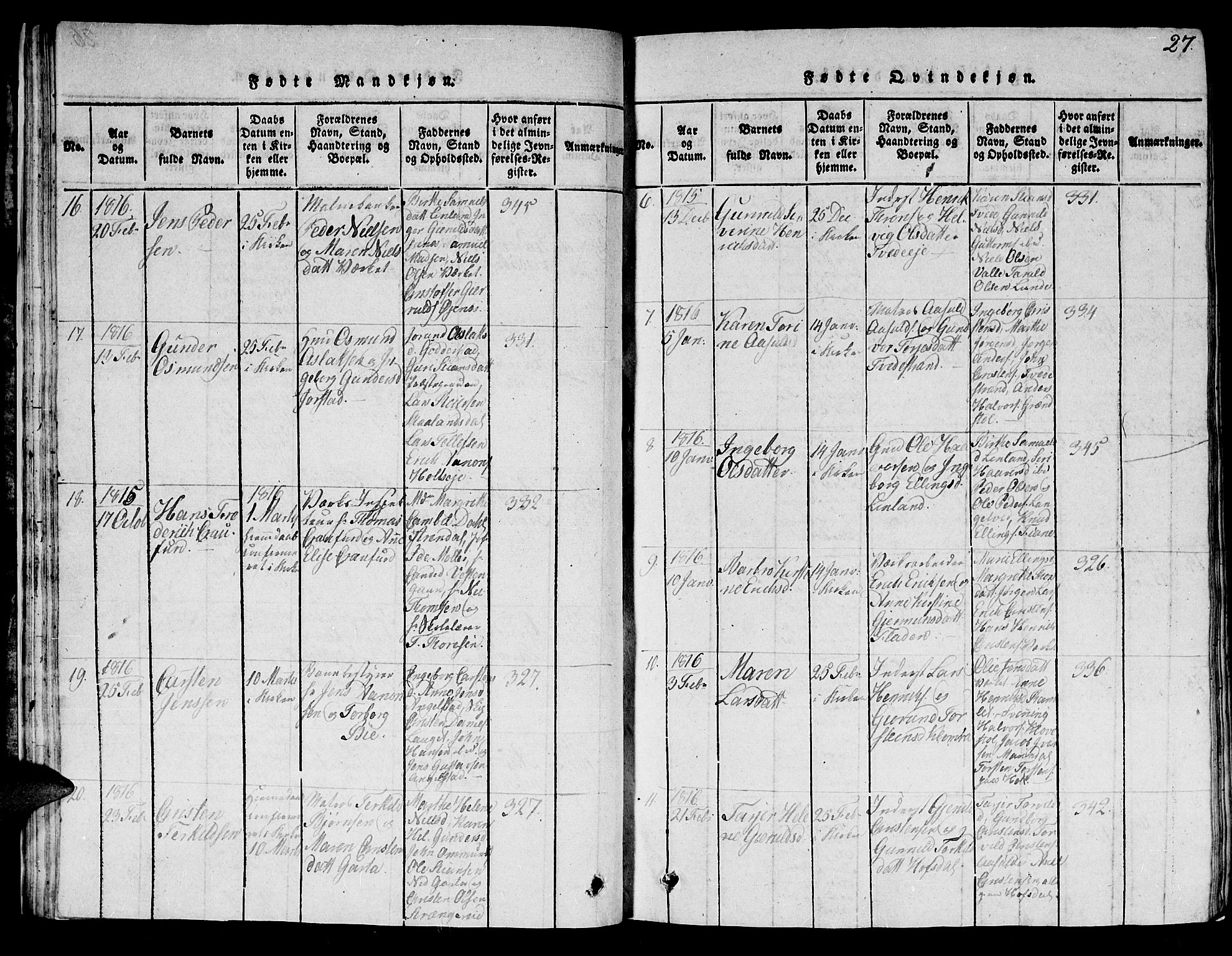 Holt sokneprestkontor, AV/SAK-1111-0021/F/Fb/L0006: Parish register (copy) no. B 6, 1813-1823, p. 27