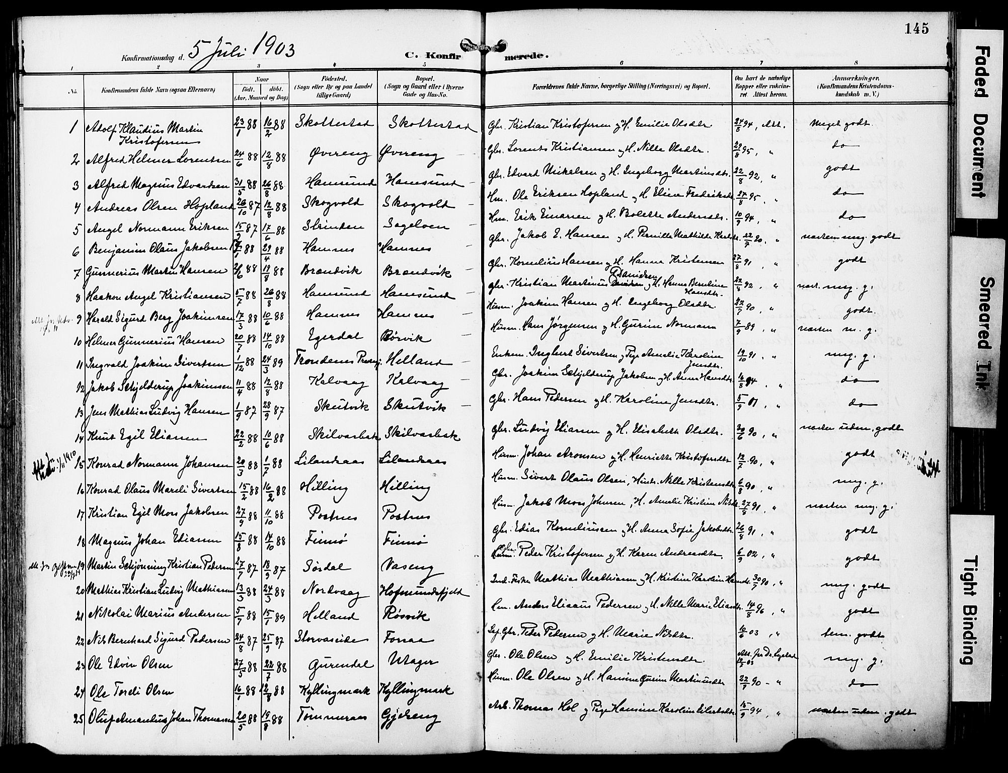 Ministerialprotokoller, klokkerbøker og fødselsregistre - Nordland, SAT/A-1459/859/L0848: Parish register (official) no. 859A08, 1900-1912, p. 145