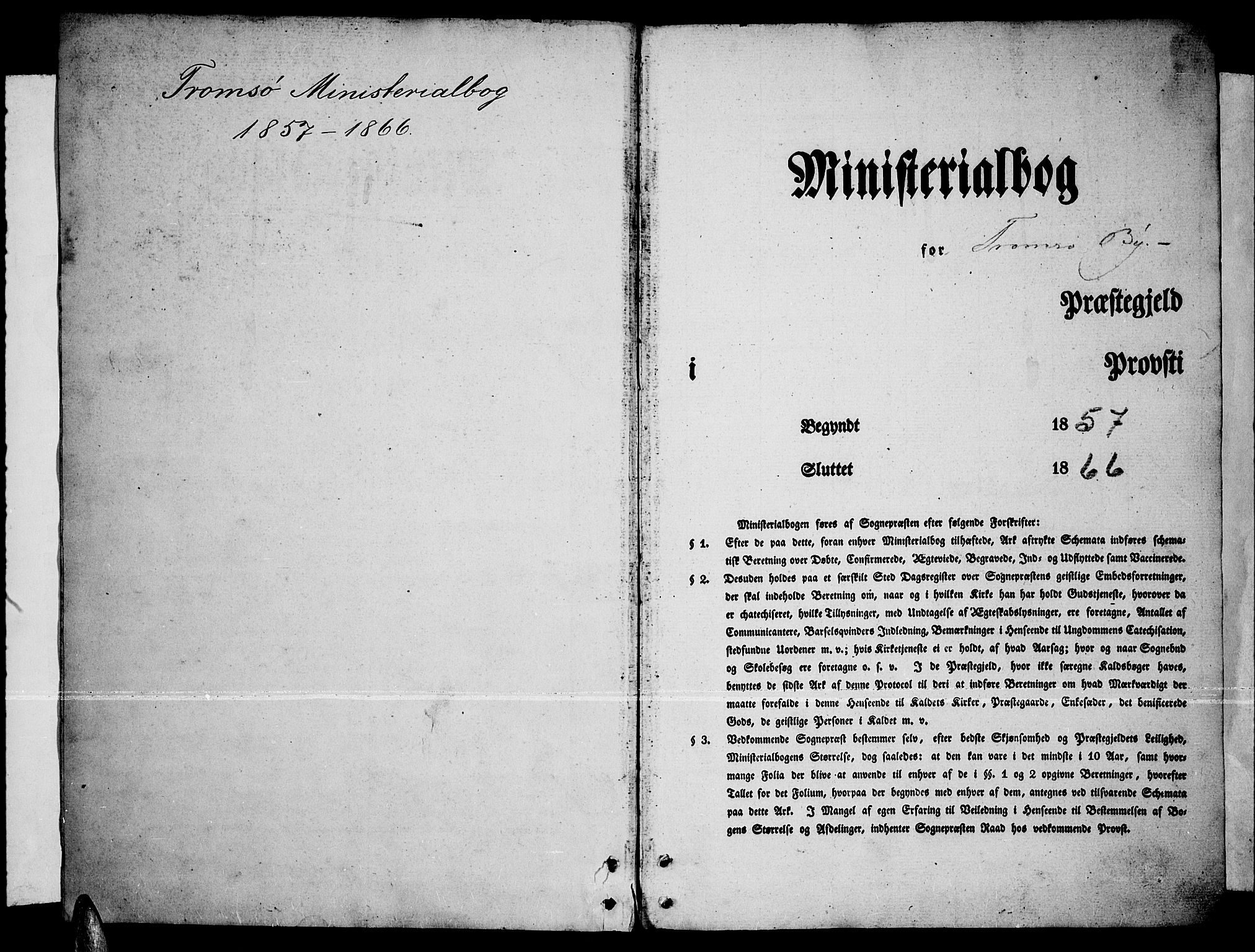 Tromsø sokneprestkontor/stiftsprosti/domprosti, SATØ/S-1343/G/Gb/L0006klokker: Parish register (copy) no. 6, 1857-1866, p. 1