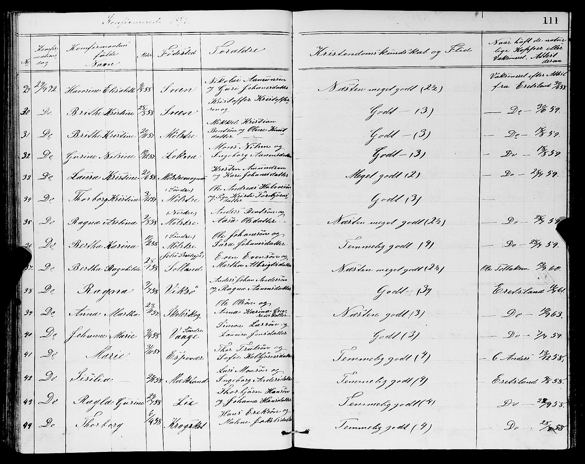 Sveio Sokneprestembete, SAB/A-78501/H/Hab: Parish register (copy) no. A 2, 1866-1877, p. 111