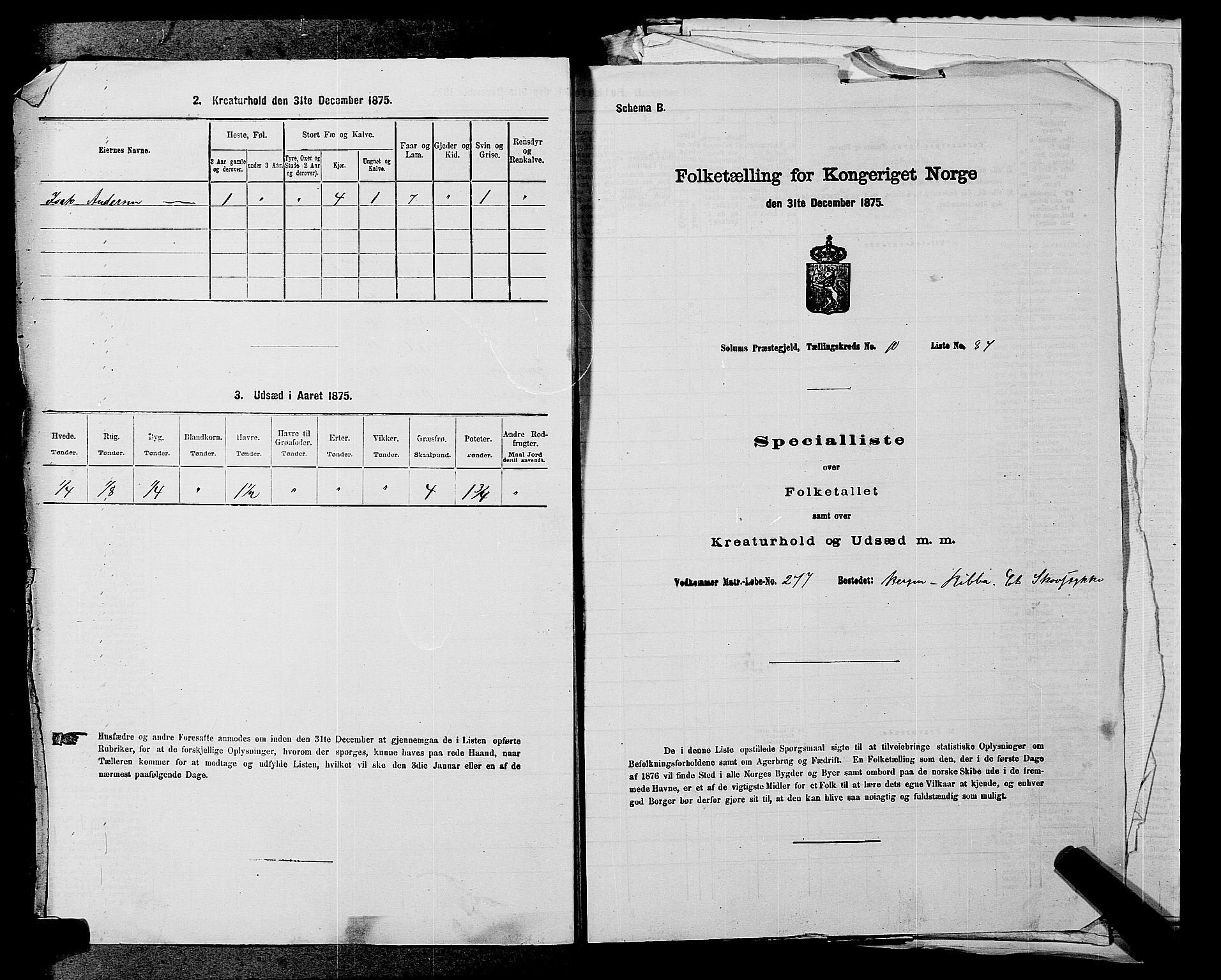 SAKO, 1875 census for 0818P Solum, 1875, p. 1645