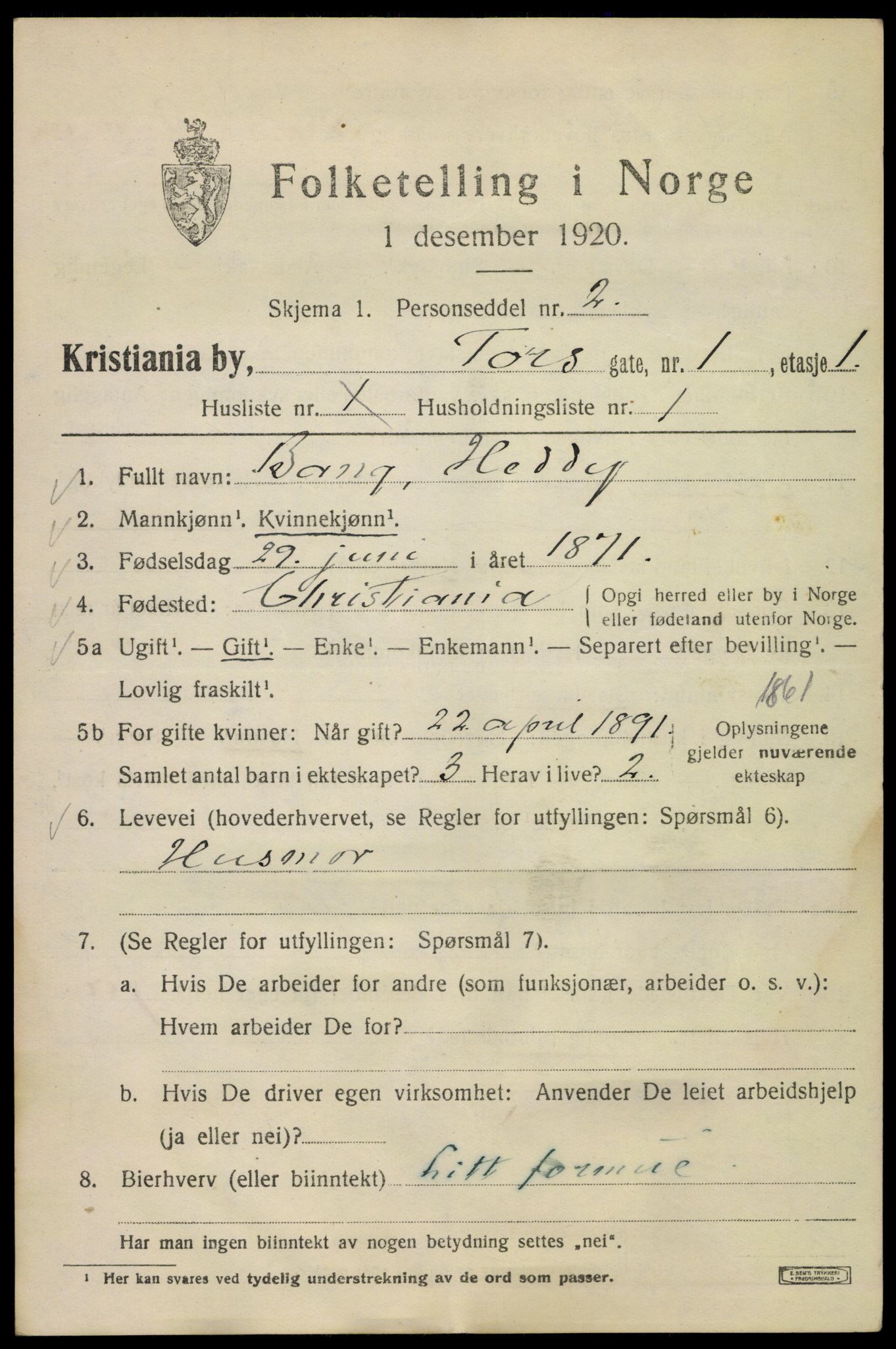 SAO, 1920 census for Kristiania, 1920, p. 590375