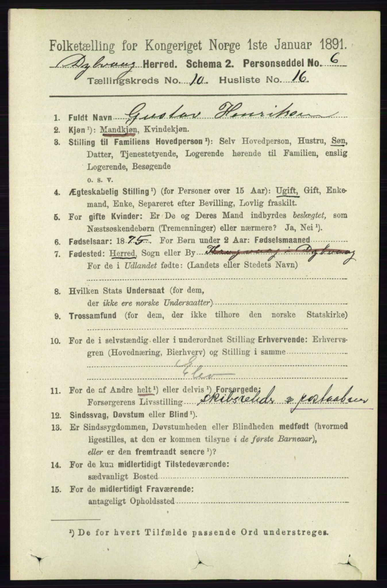 RA, 1891 census for 0915 Dypvåg, 1891, p. 3802