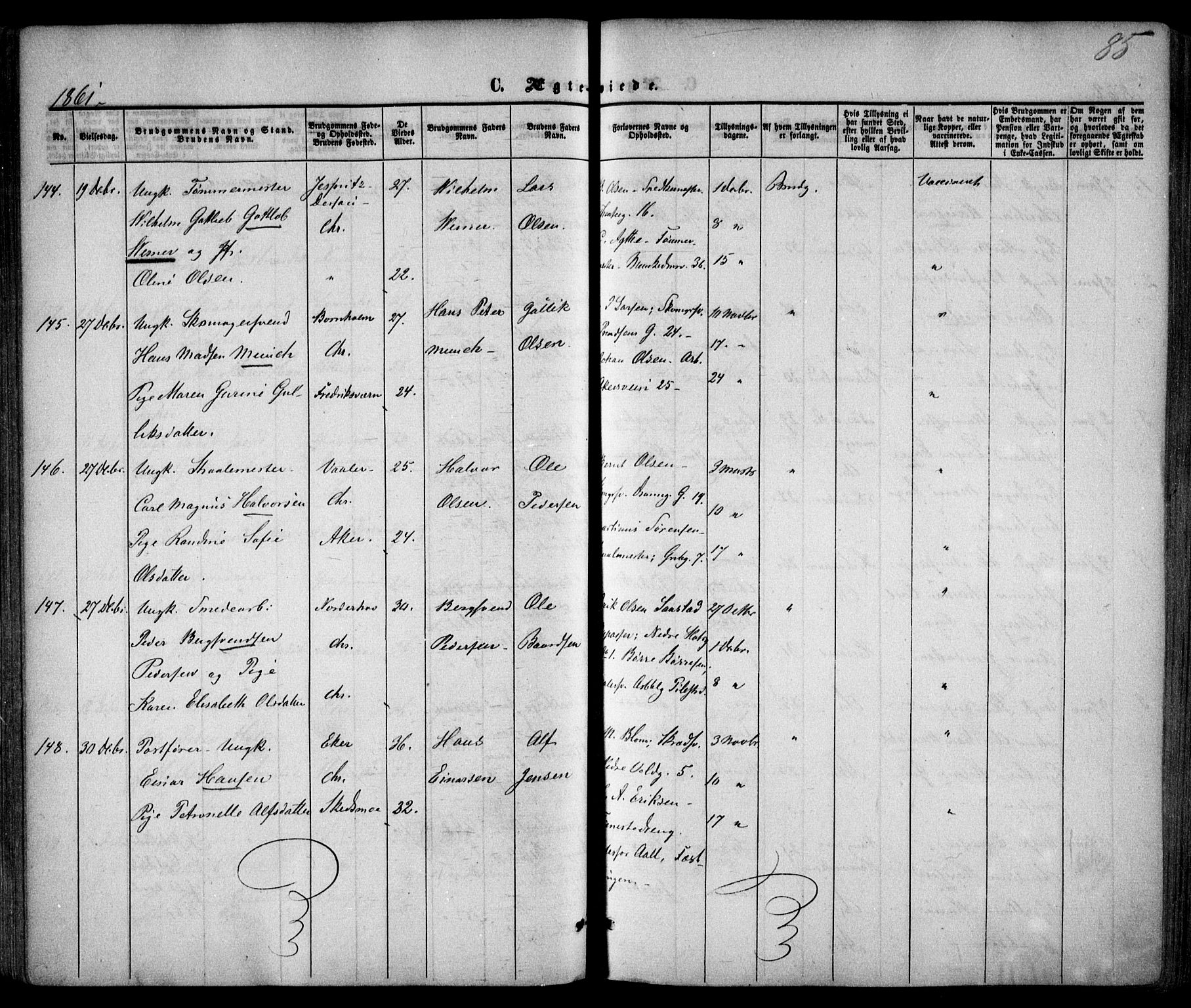 Trefoldighet prestekontor Kirkebøker, AV/SAO-A-10882/F/Fc/L0001: Parish register (official) no. III 1, 1858-1874, p. 85