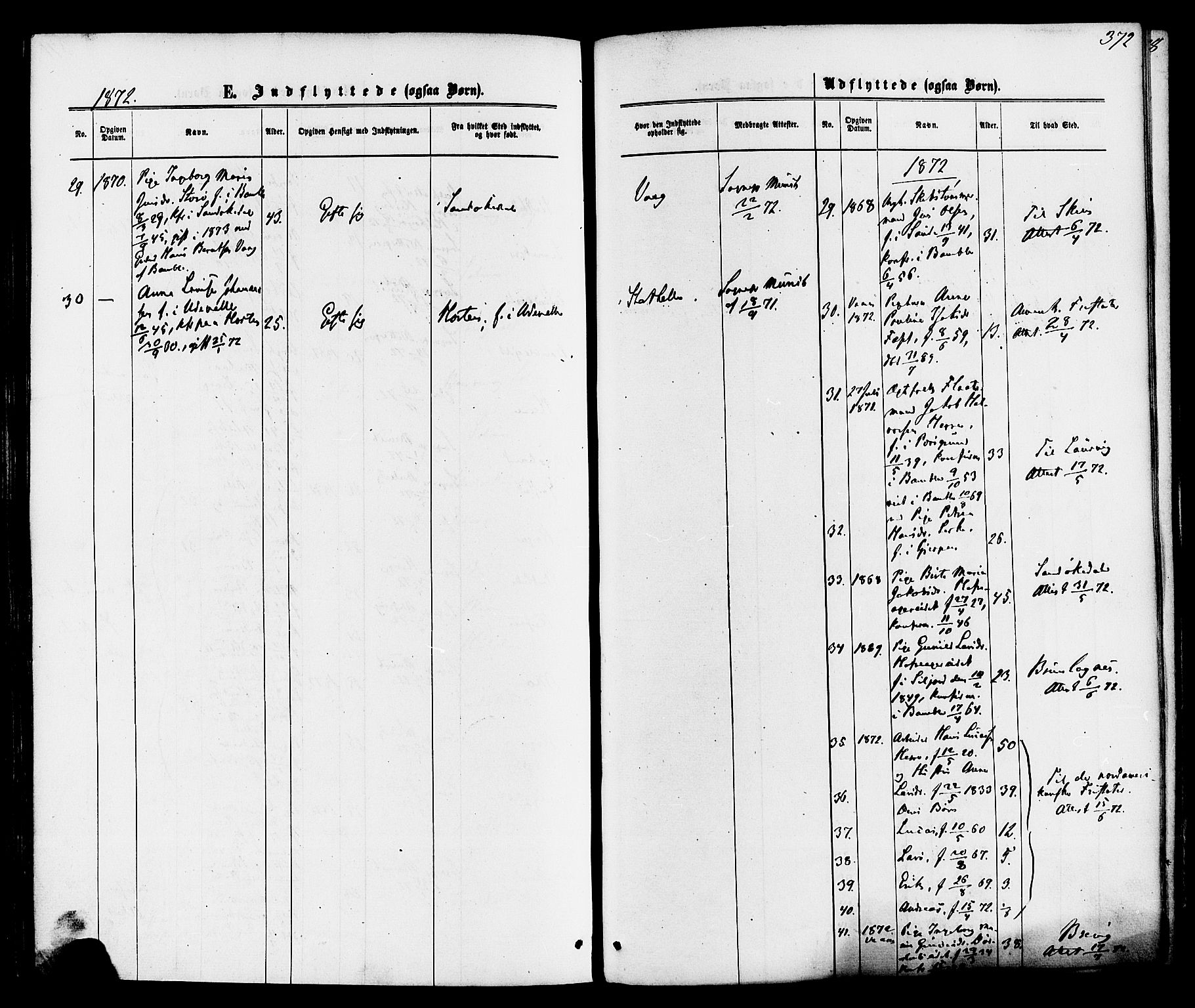 Bamble kirkebøker, AV/SAKO-A-253/F/Fa/L0006: Parish register (official) no. I 6, 1869-1877, p. 372