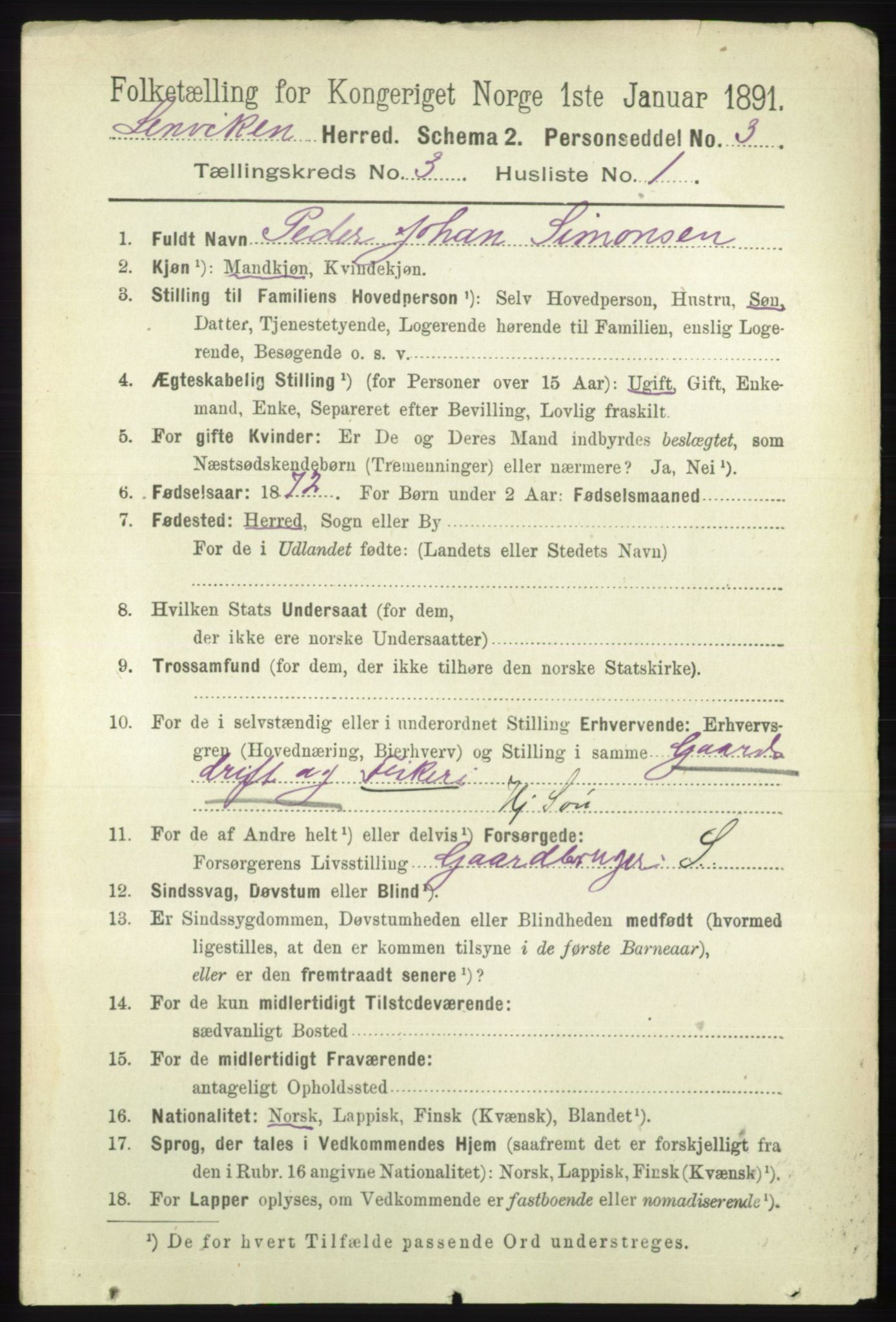 RA, 1891 census for 1931 Lenvik, 1891, p. 1356