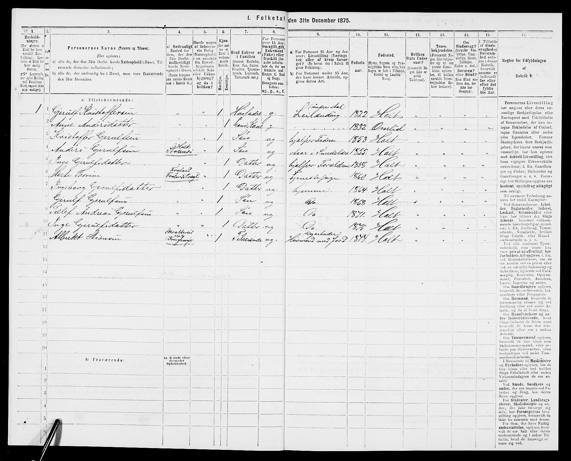 SAK, 1875 census for 0914L Holt/Holt, 1875, p. 409