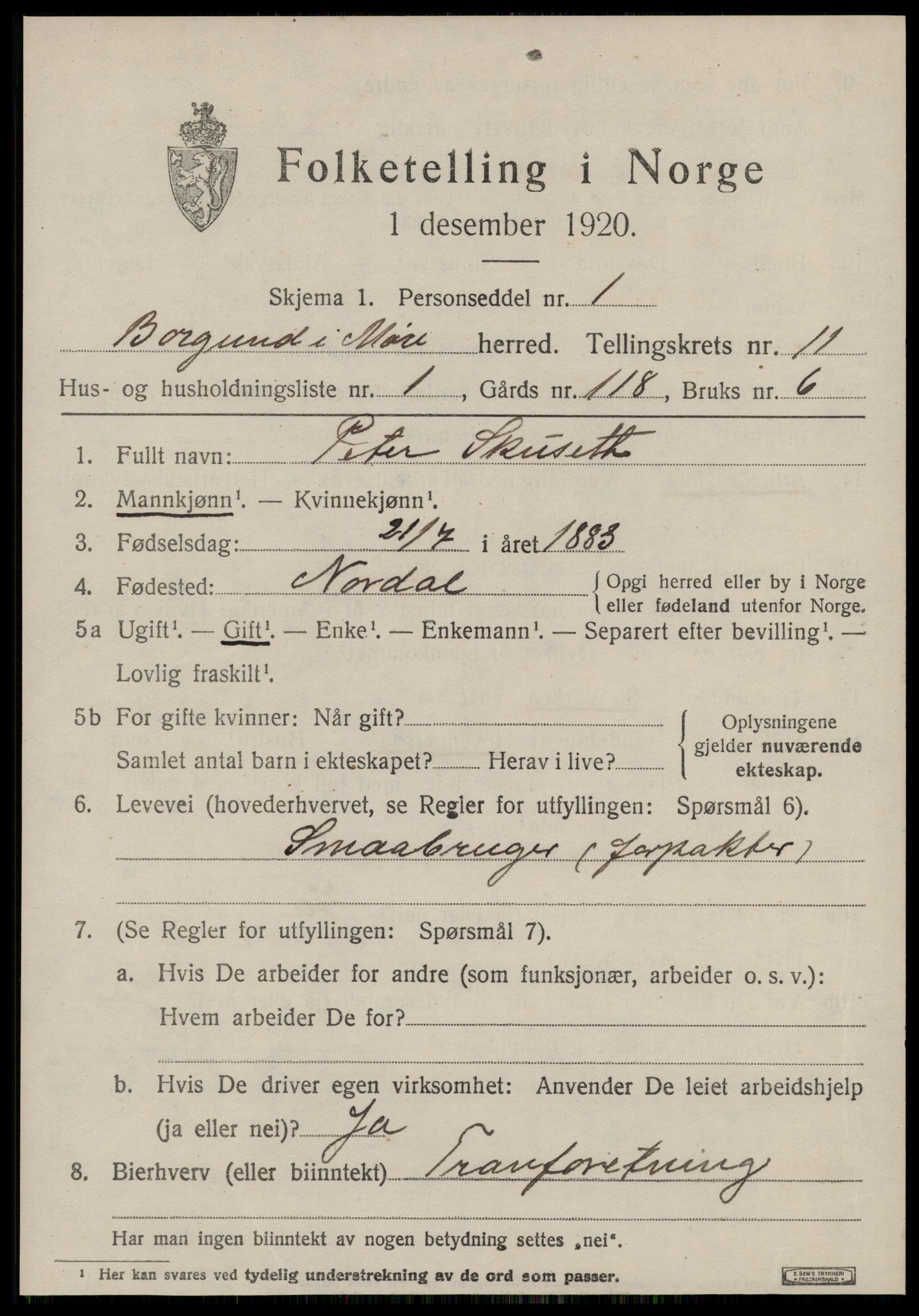 SAT, 1920 census for Borgund, 1920, p. 9838