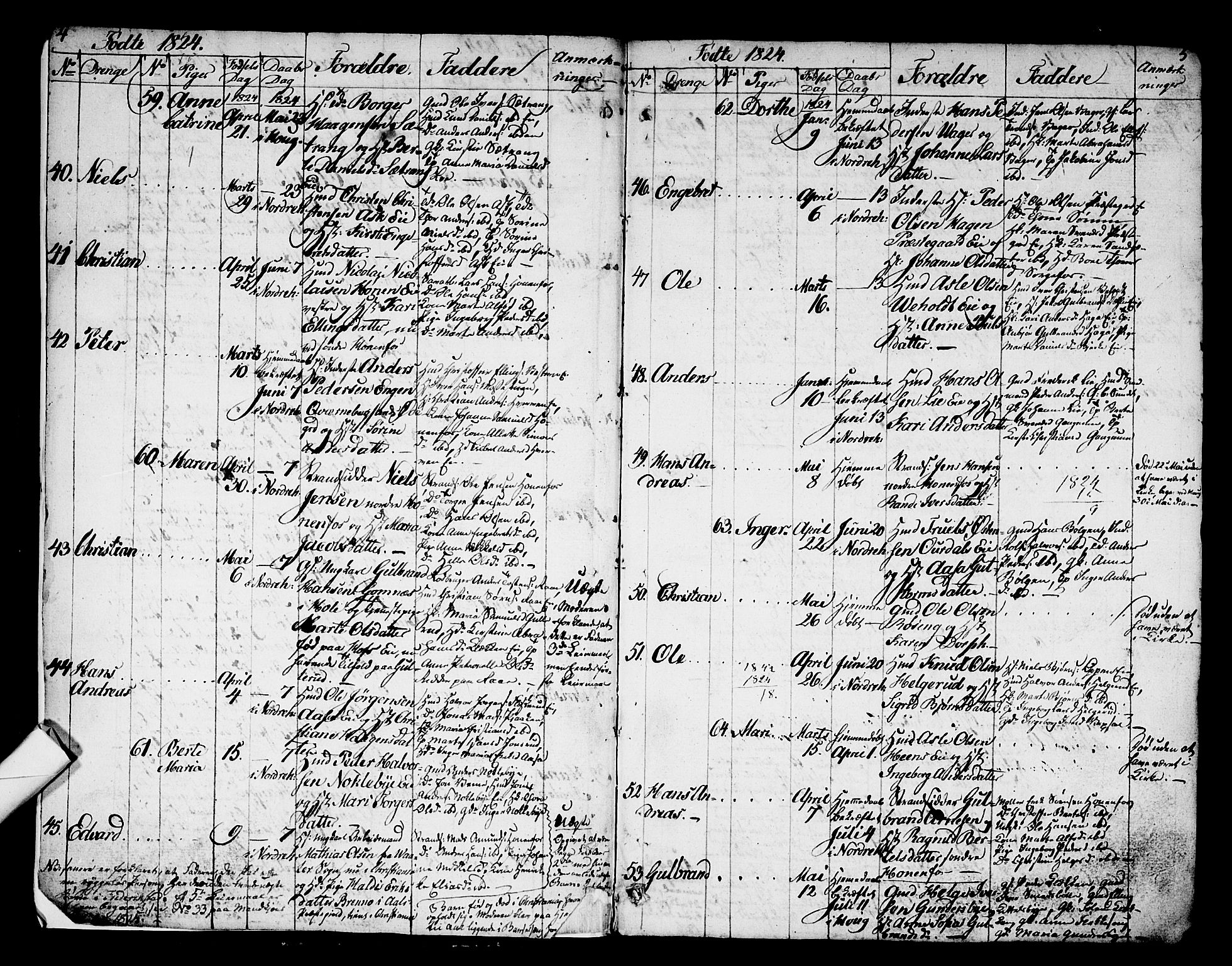 Norderhov kirkebøker, AV/SAKO-A-237/G/Ga/L0004: Parish register (copy) no. I 4, 1824-1849, p. 4-5