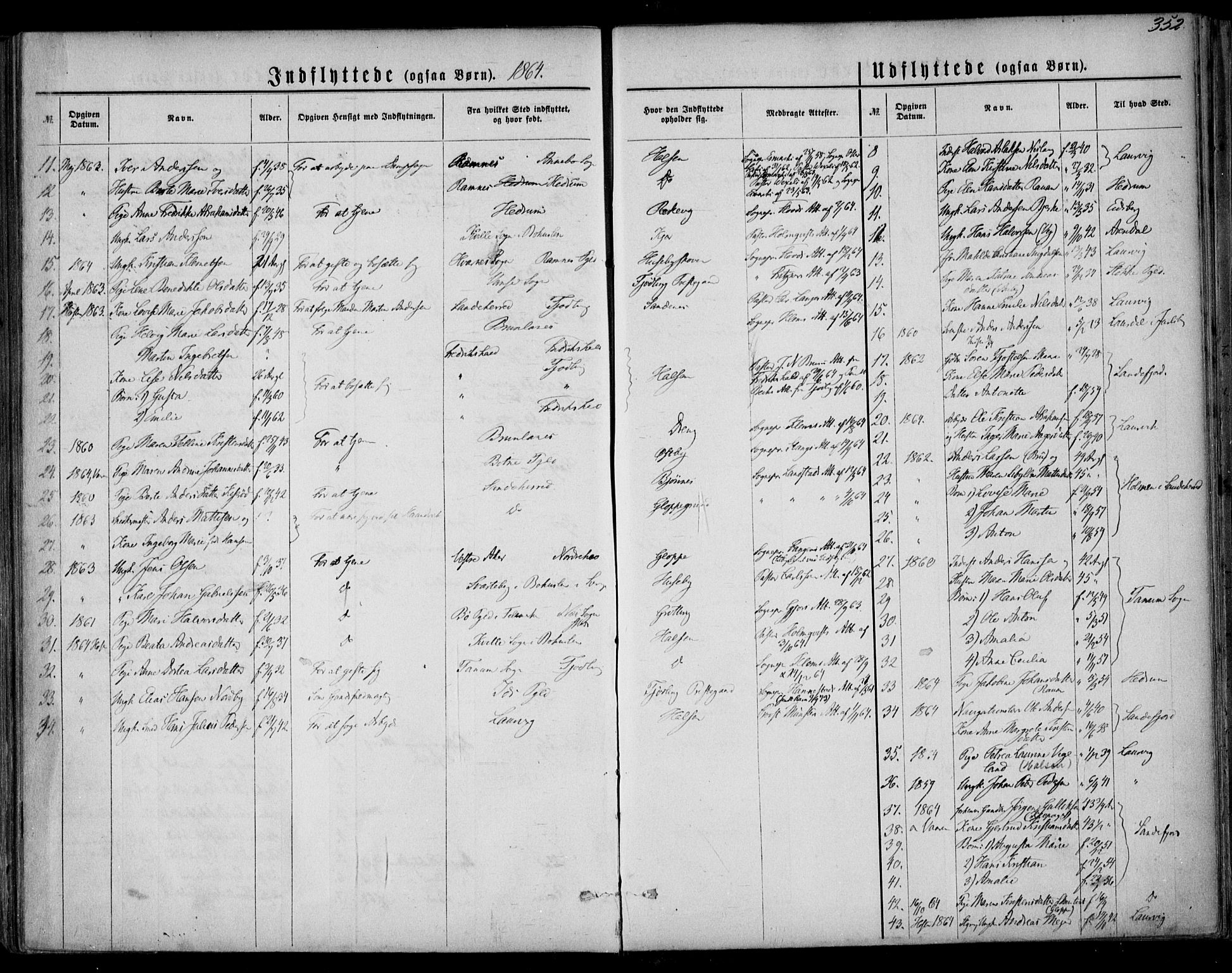 Tjølling kirkebøker, SAKO/A-60/F/Fa/L0007: Parish register (official) no. 7, 1860-1876, p. 352