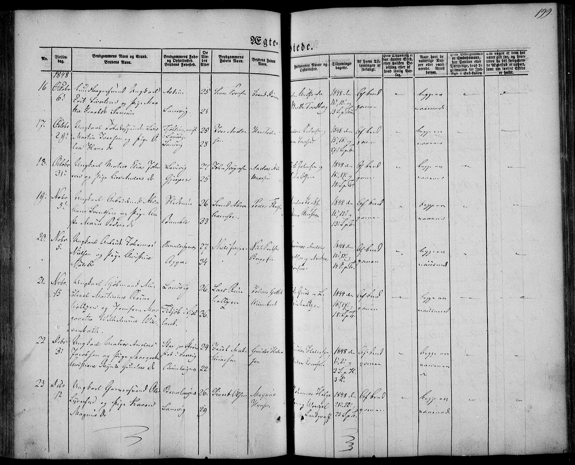 Larvik kirkebøker, AV/SAKO-A-352/F/Fa/L0003: Parish register (official) no. I 3, 1848-1856, p. 199