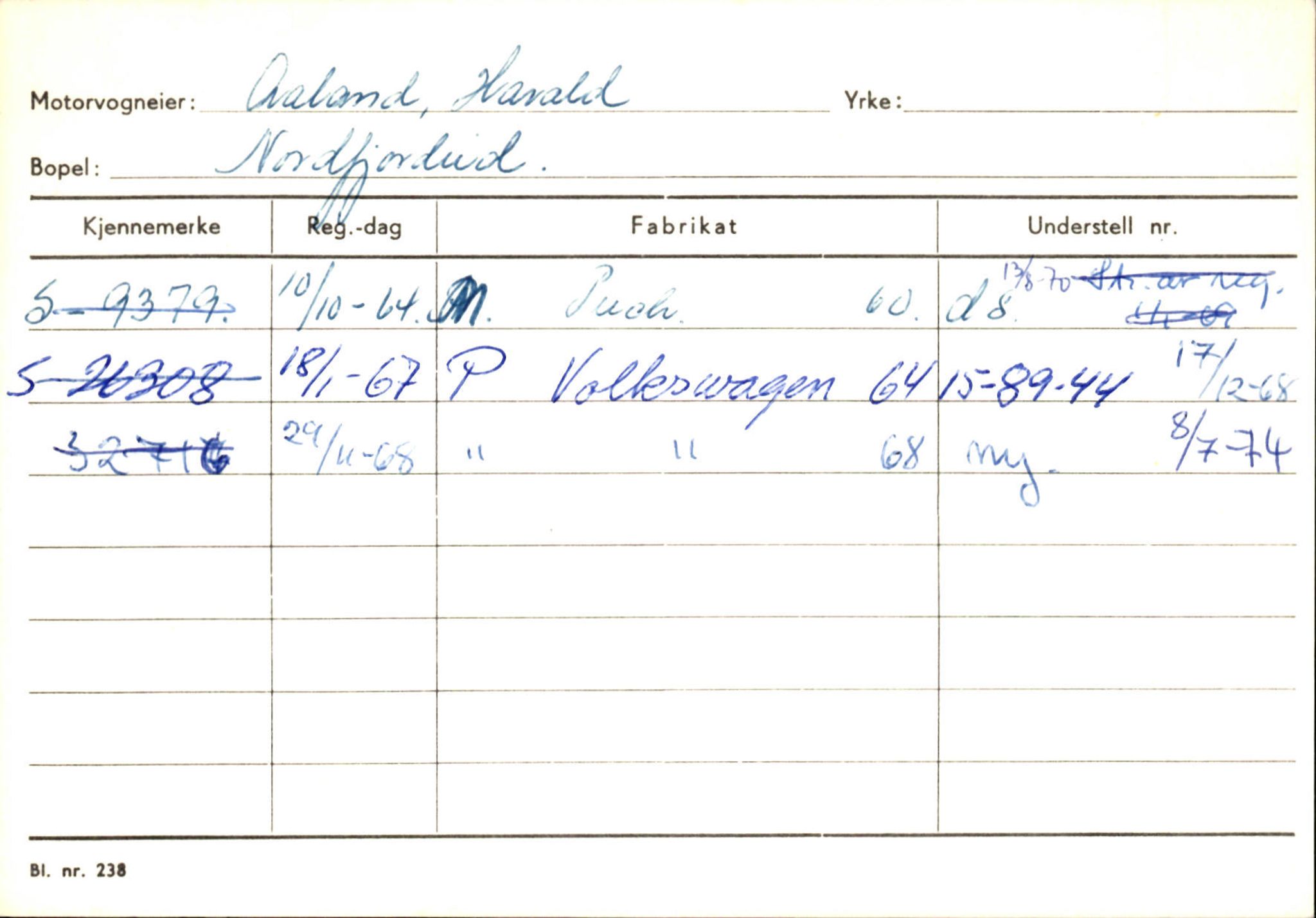 Statens vegvesen, Sogn og Fjordane vegkontor, SAB/A-5301/4/F/L0130: Eigarregister Eid T-Å. Høyanger A-O, 1945-1975, p. 279