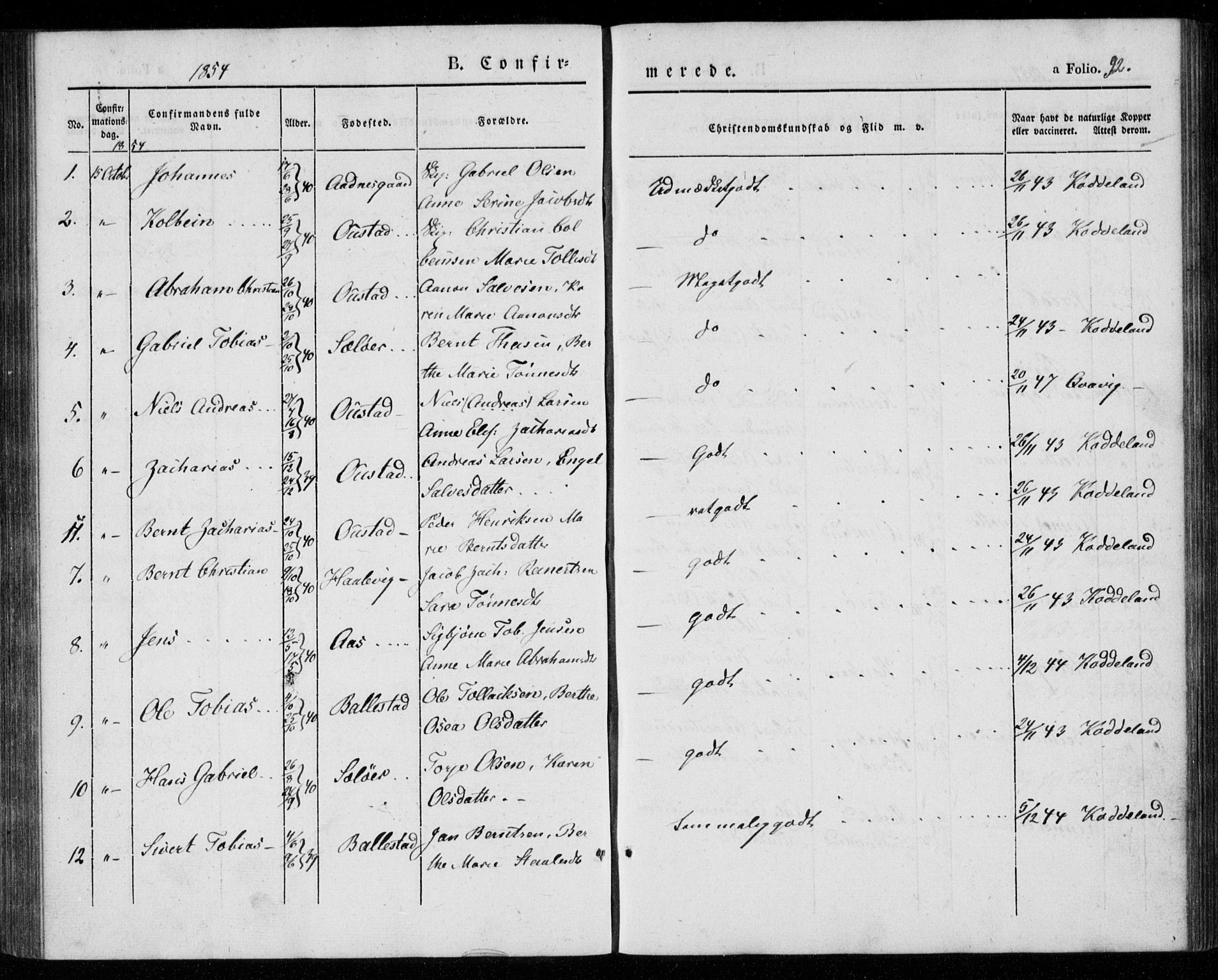 Lyngdal sokneprestkontor, AV/SAK-1111-0029/F/Fa/Faa/L0001: Parish register (official) no. A 1, 1837-1857, p. 92