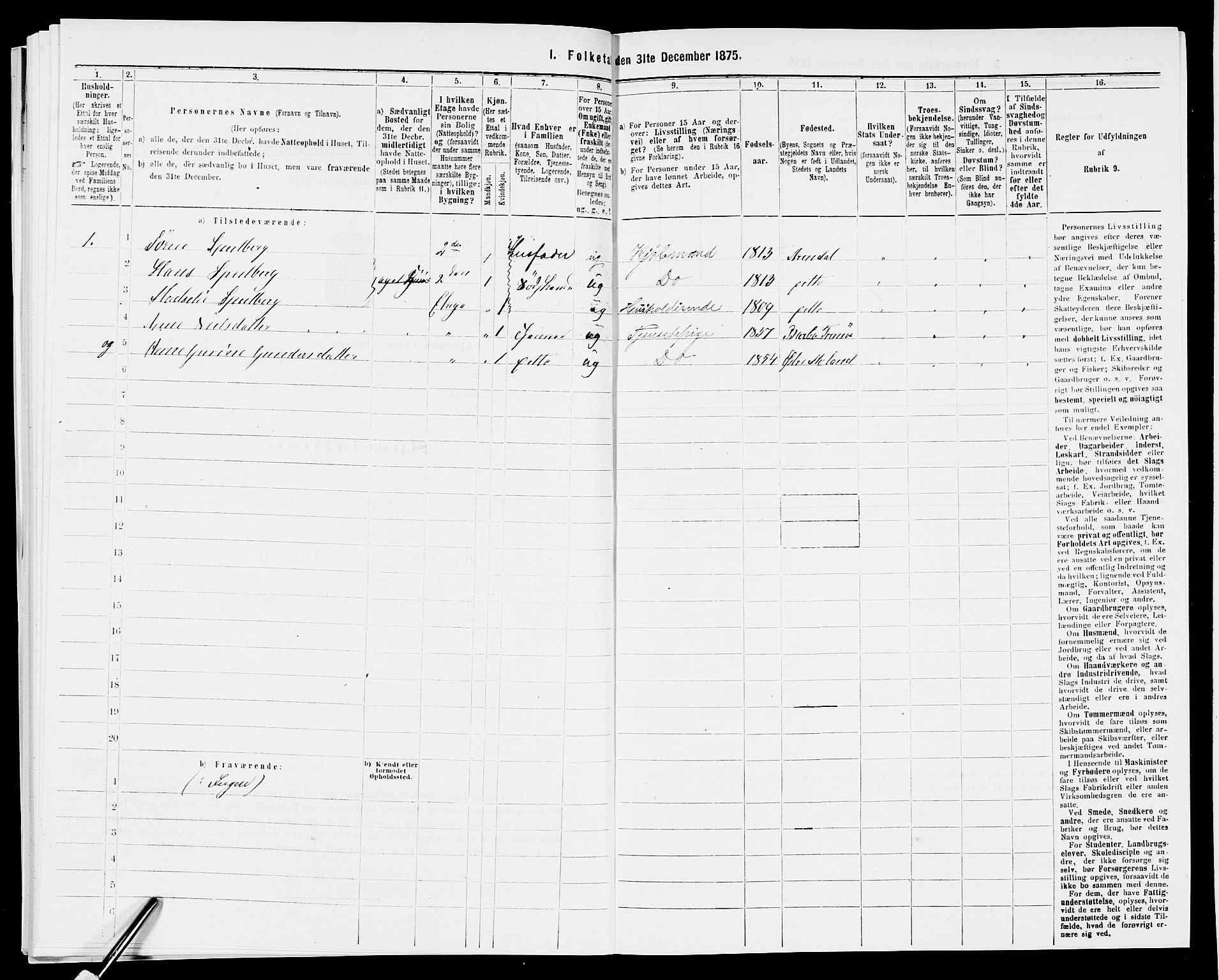 SAK, 1875 census for 0903P Arendal, 1875, p. 307