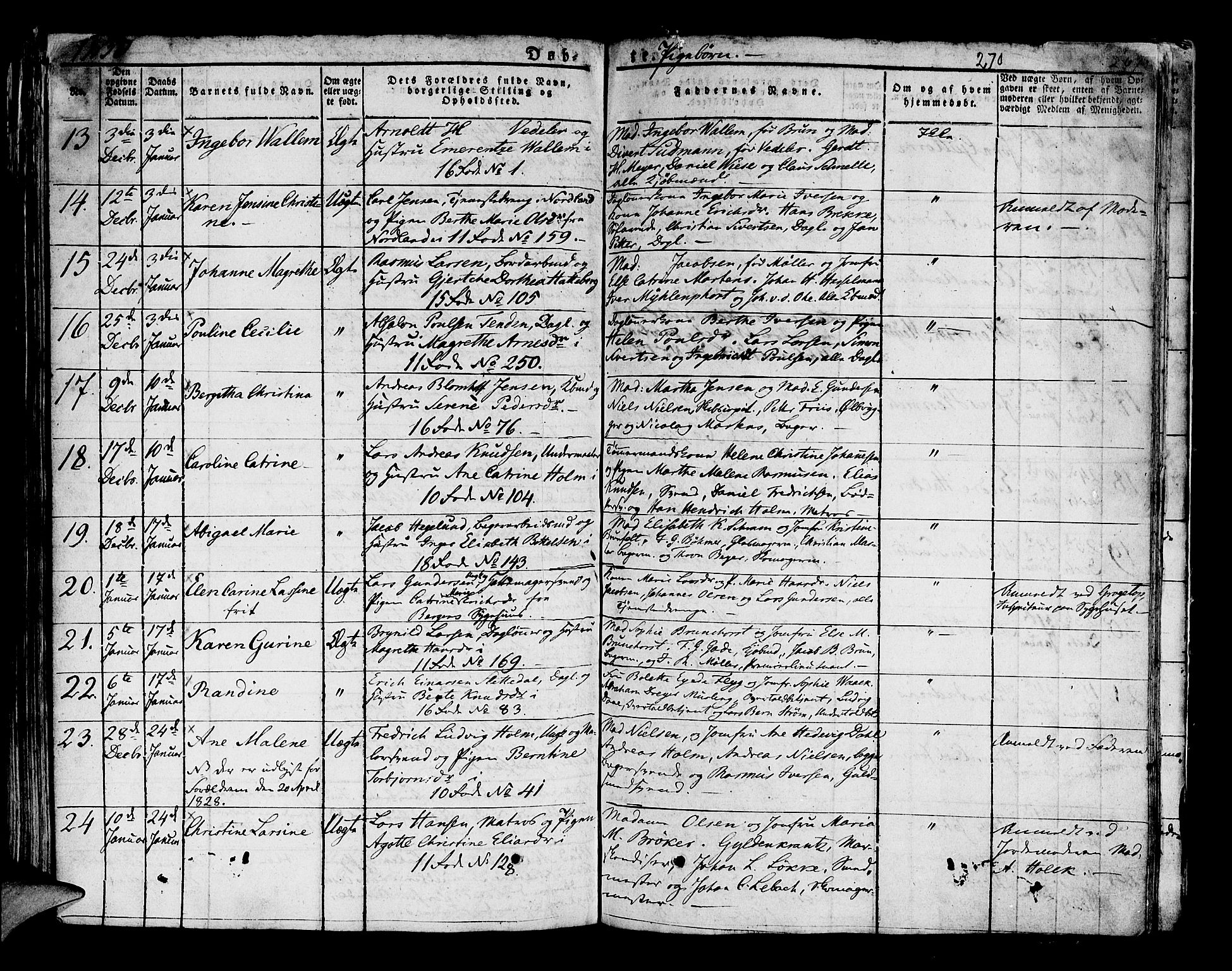 Domkirken sokneprestembete, SAB/A-74801/H/Hab/L0005: Parish register (copy) no. A 5, 1821-1830, p. 270