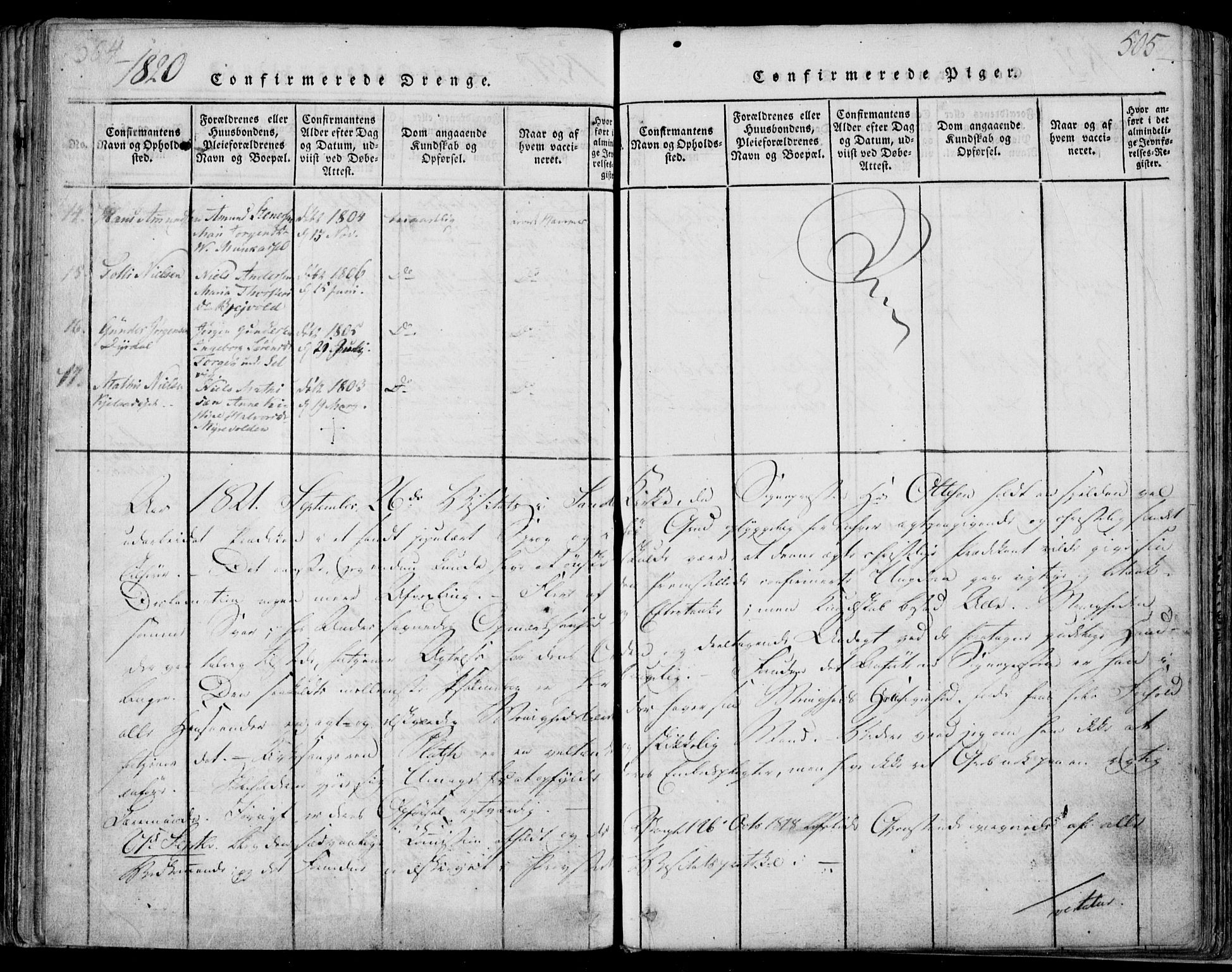 Sande Kirkebøker, SAKO/A-53/F/Fa/L0003: Parish register (official) no. 3, 1814-1847, p. 504-505